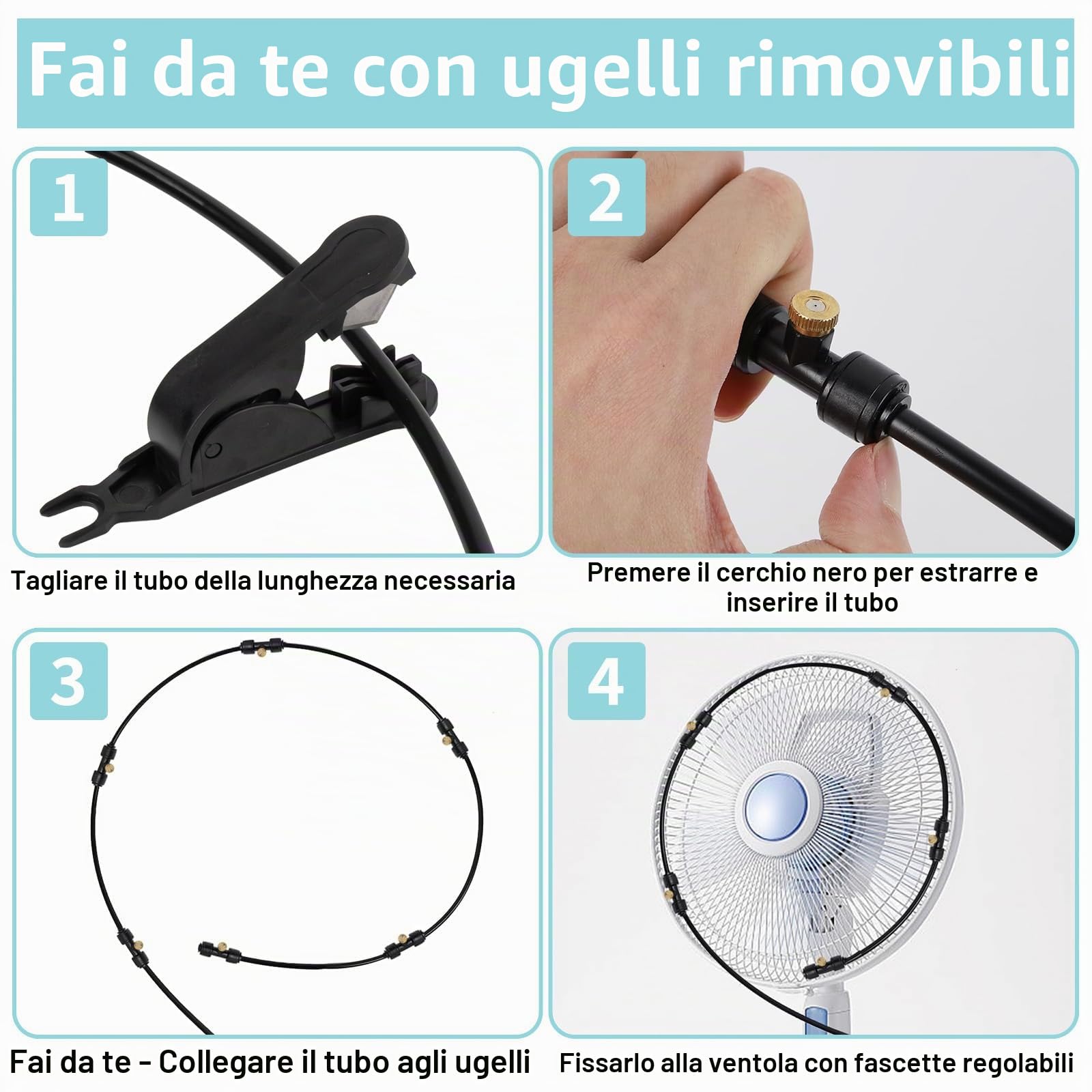 Tesmotor Set di raffreddamento a nebulizzazione da 18 m, sistema di miscelazione per esterni, con 20 ugelli in ottone e un filtro, per il raffreddamento della nebbia per ombrellone da giardino
