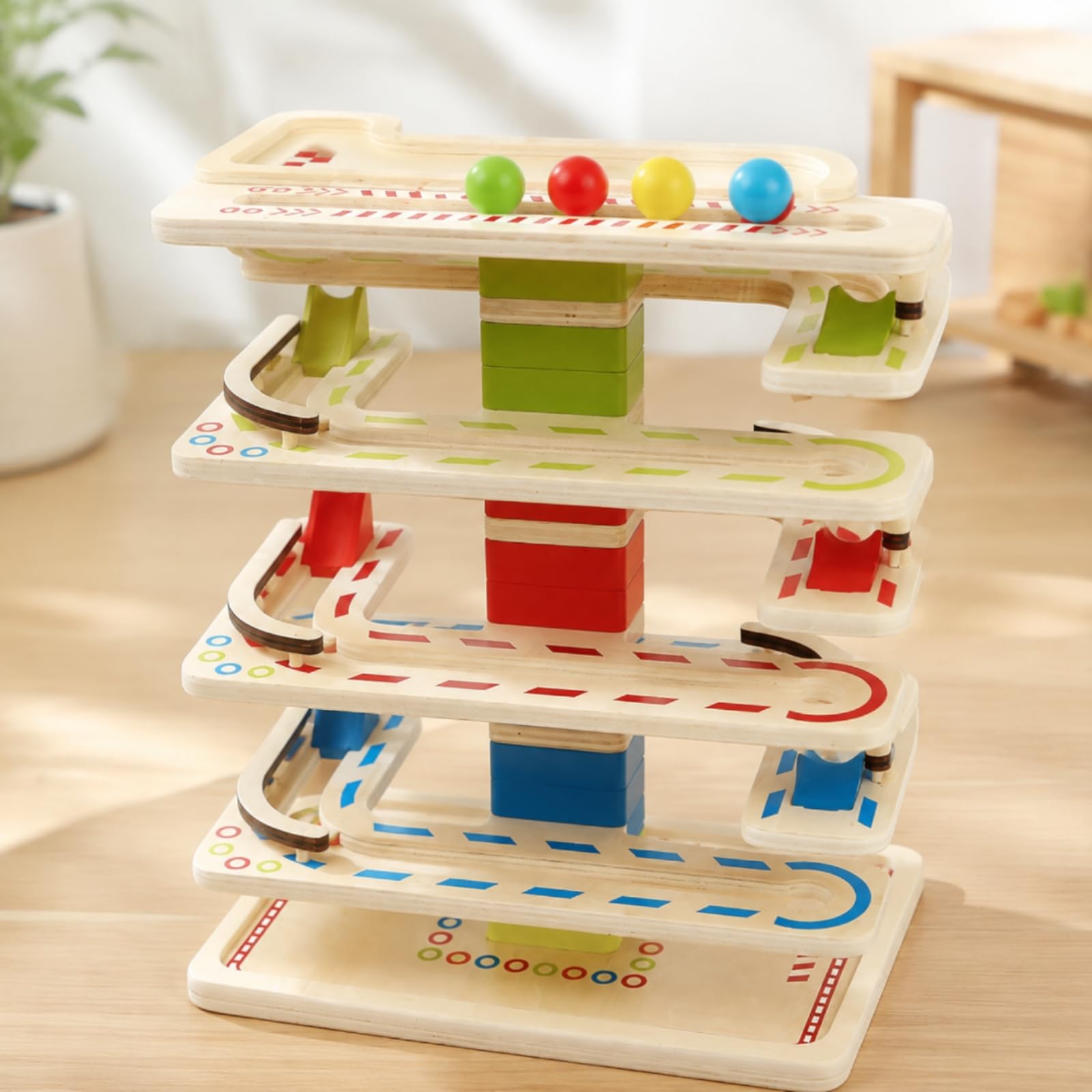 Circuit à Billes DIY en Bois Stable Jeu Marbres en Bois à Assembler Science Kit Cotruction DIY pr Jeunes Enfants