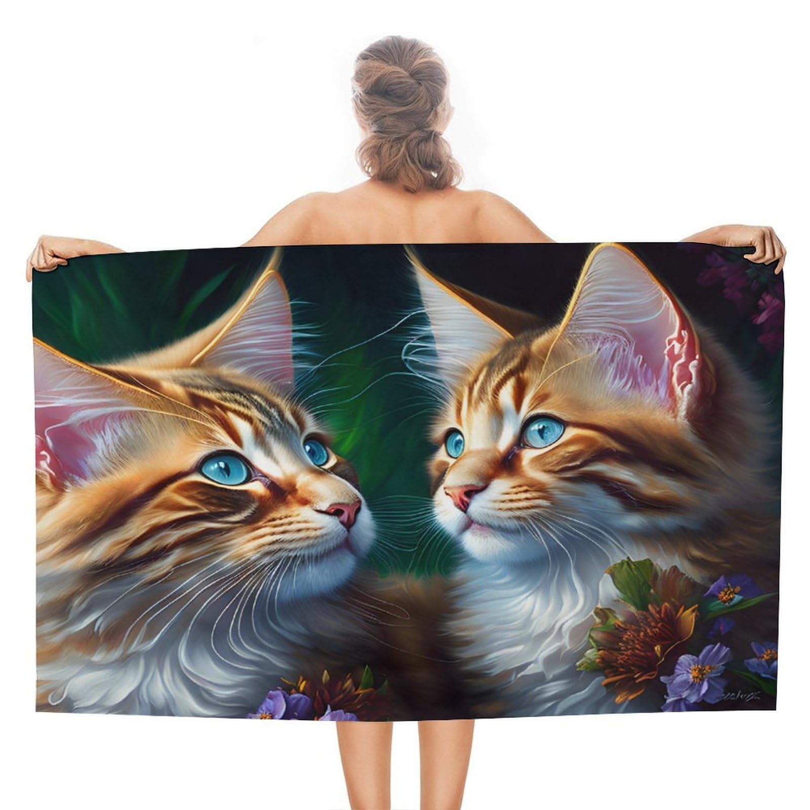 Serviette de plage Maine Coon Cats in Bloom textile de natation de qualité