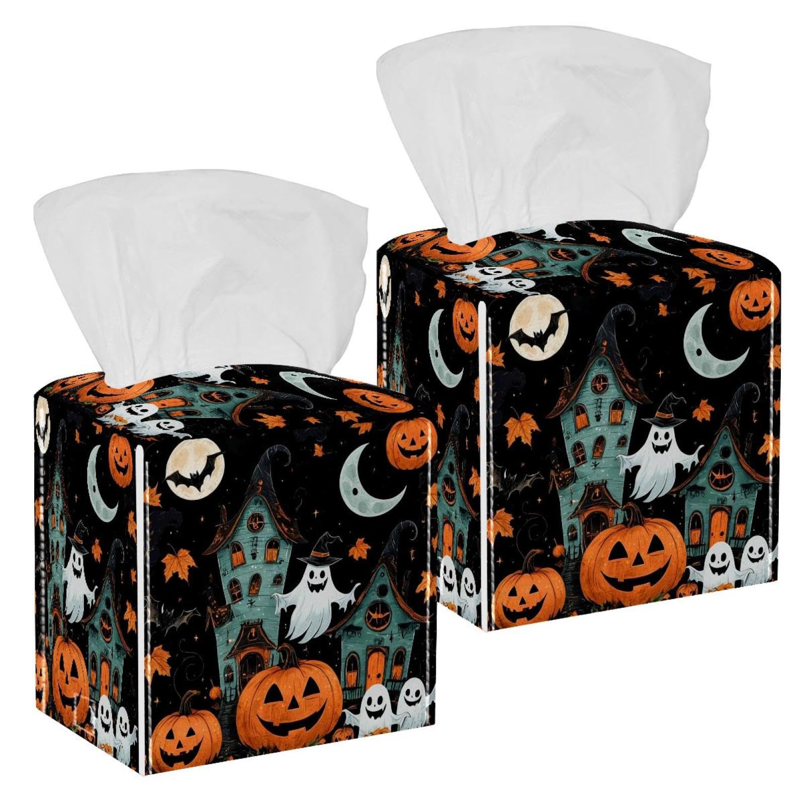 Boîte à mouchoirs en cuir d'Halloween pour décorer votre table de salon
