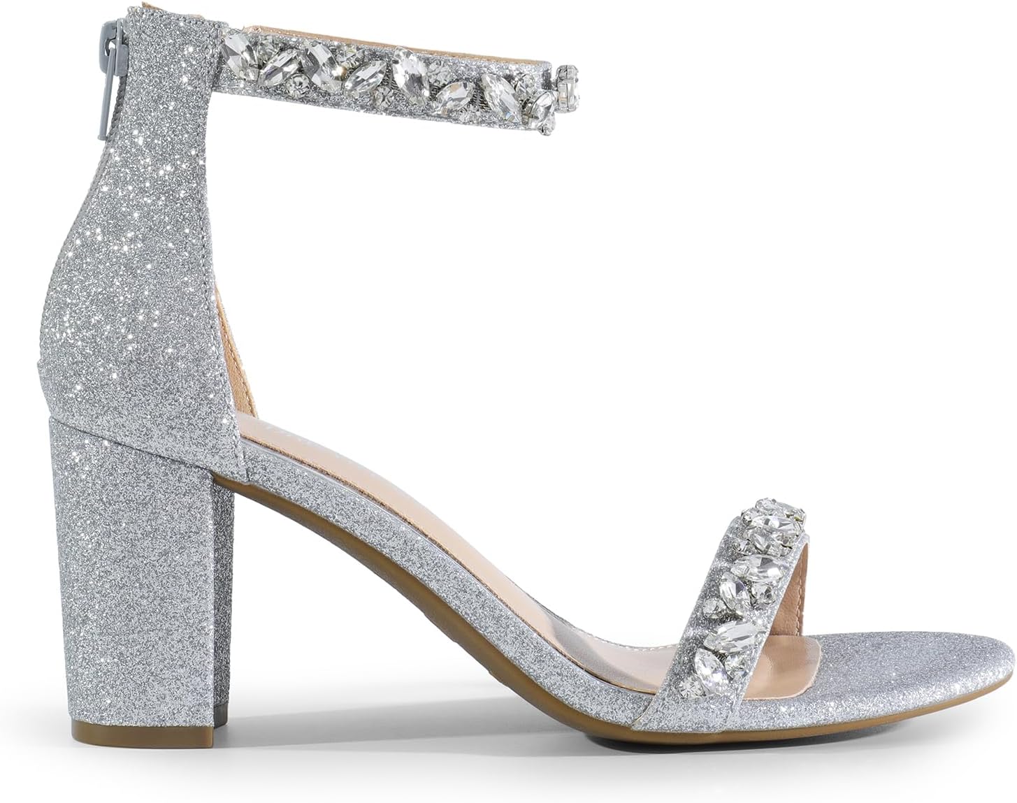 DREAM PAIRS Women's Chunk Low Heel Pump Sandals,Size 7.5,Silver-Glitter,CHUNK - Image 3