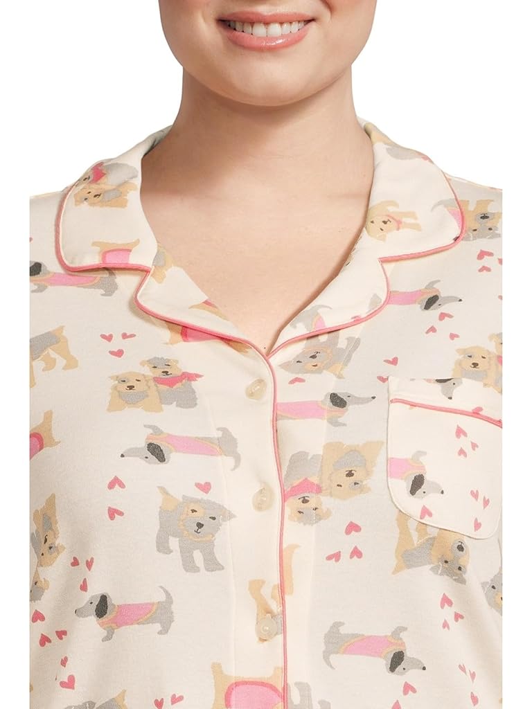 White Karen Neuburger Plus Novelty Long Sleeve Girlfriend Pajama Set