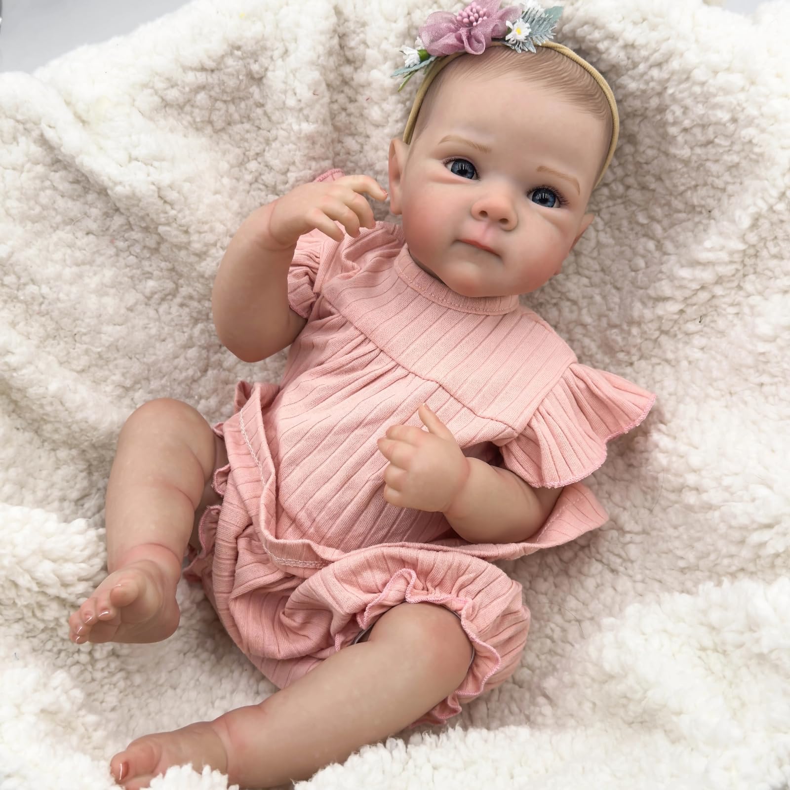MineeQu 19 cali Realistyczna Lalka Reborn, Wyglądająca Prawdziwie, Pełne Ciała z Winylu, Ręcznie Pomalowane Włosy, Żywotna Noworodek