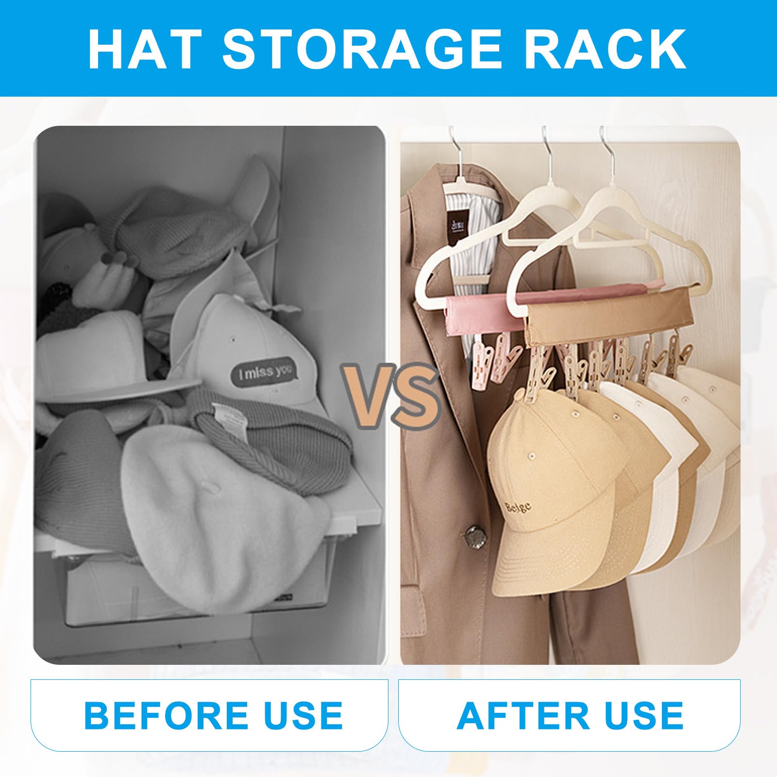 Porta Cappelli, Appendi Cappelliera, Porta Cappelli Da Parete, Portatile Hat Hooks per Armadio Camera Parete, Salvaspazio da Appendere, Contiene 18 Cappelli