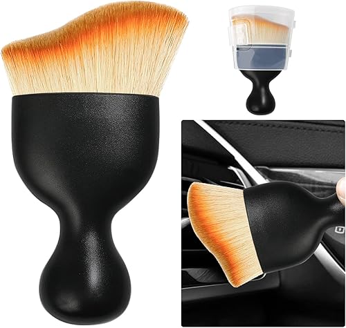 Ziciner Cepillo de detalles para automóvil, cerdas suaves curvas, colectores de polvo de eliminación automática, tablero universal del vehículo,