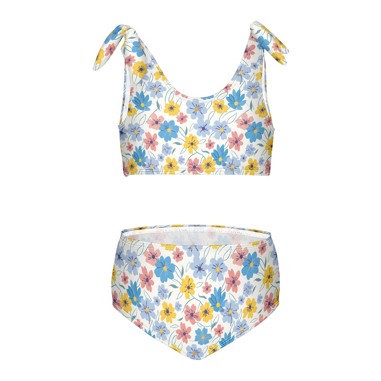 Flowers Girls Summer Bathing Suit Beach Swimwear Set Girls Two Piece Tankini Swimsuits, 11-12T