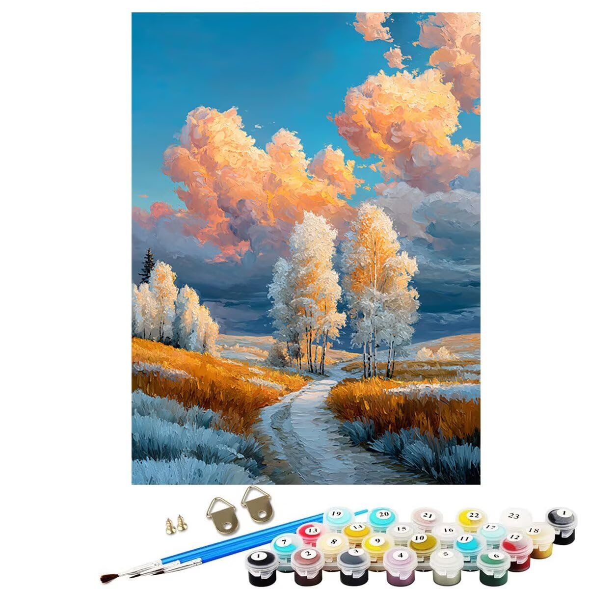 Landschaft Baum Malen Nach Zahlen Erwachsene, Paint by Numbers Adult Anfänger Set, Heimwerk Malen Nach Zahlen Kinder Mit Rahmen, 3 Pinsel und 36 Acrylfarbe Als für Deko Wohnzimmer 60 x 80 cm BJHDK326