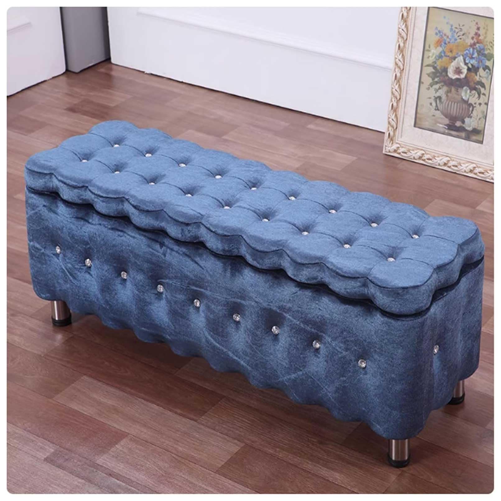 MSHGSKU Storage Ottoman Bench Large Capacity Footrest & Shoe Storage Pouf Upholstered Bed End Bench with Metal Legs 120x40x40cm (47x16x16inch) for Bedroom & Living Room