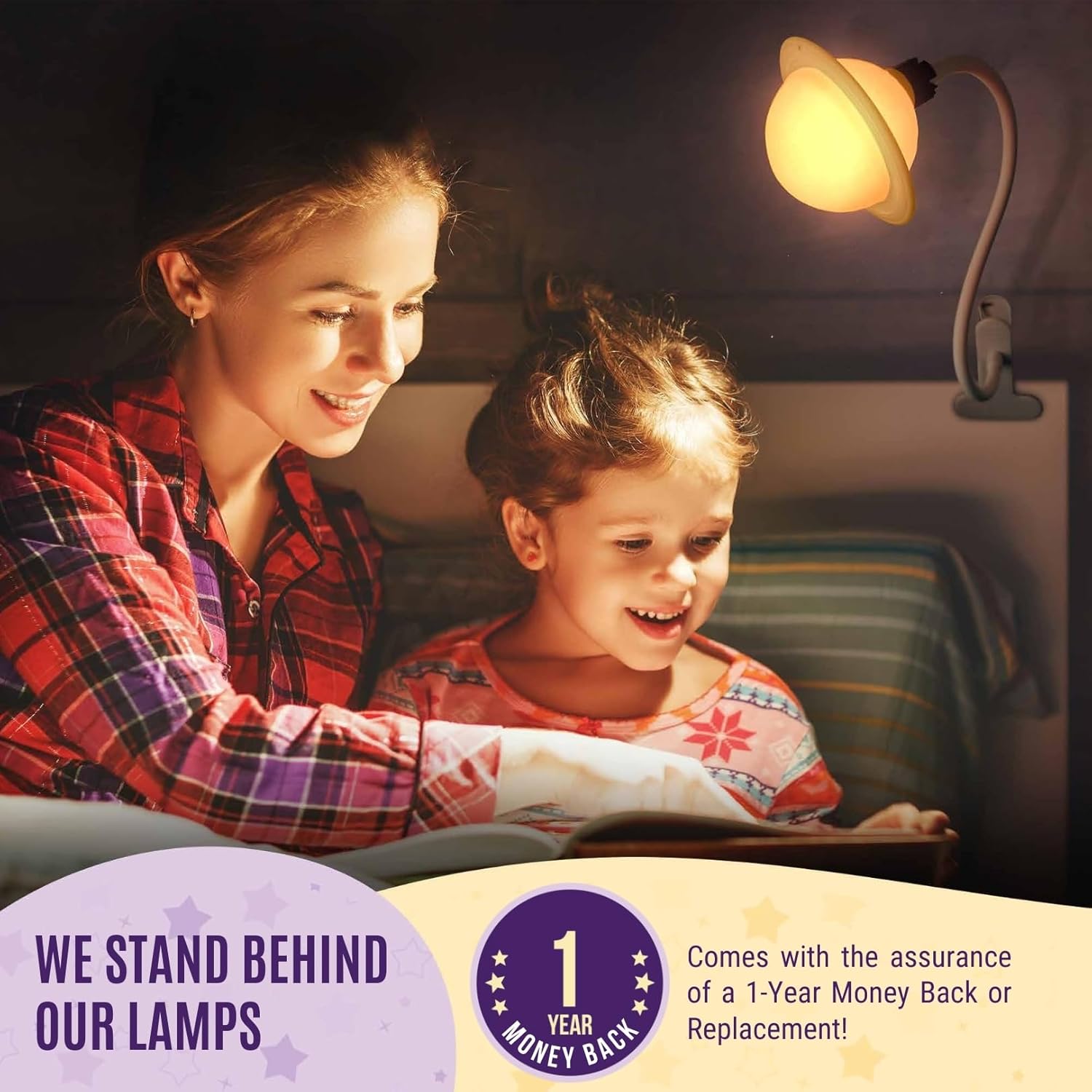 Saturn Clip On Lamp Nightlight for Kids Room - Dimmable Clip On LED Light with Detachable Head - Newborn Night Light for Boys & Girls - Breastfeeding Night Light with 7 Colors & 6 Brightness Levels