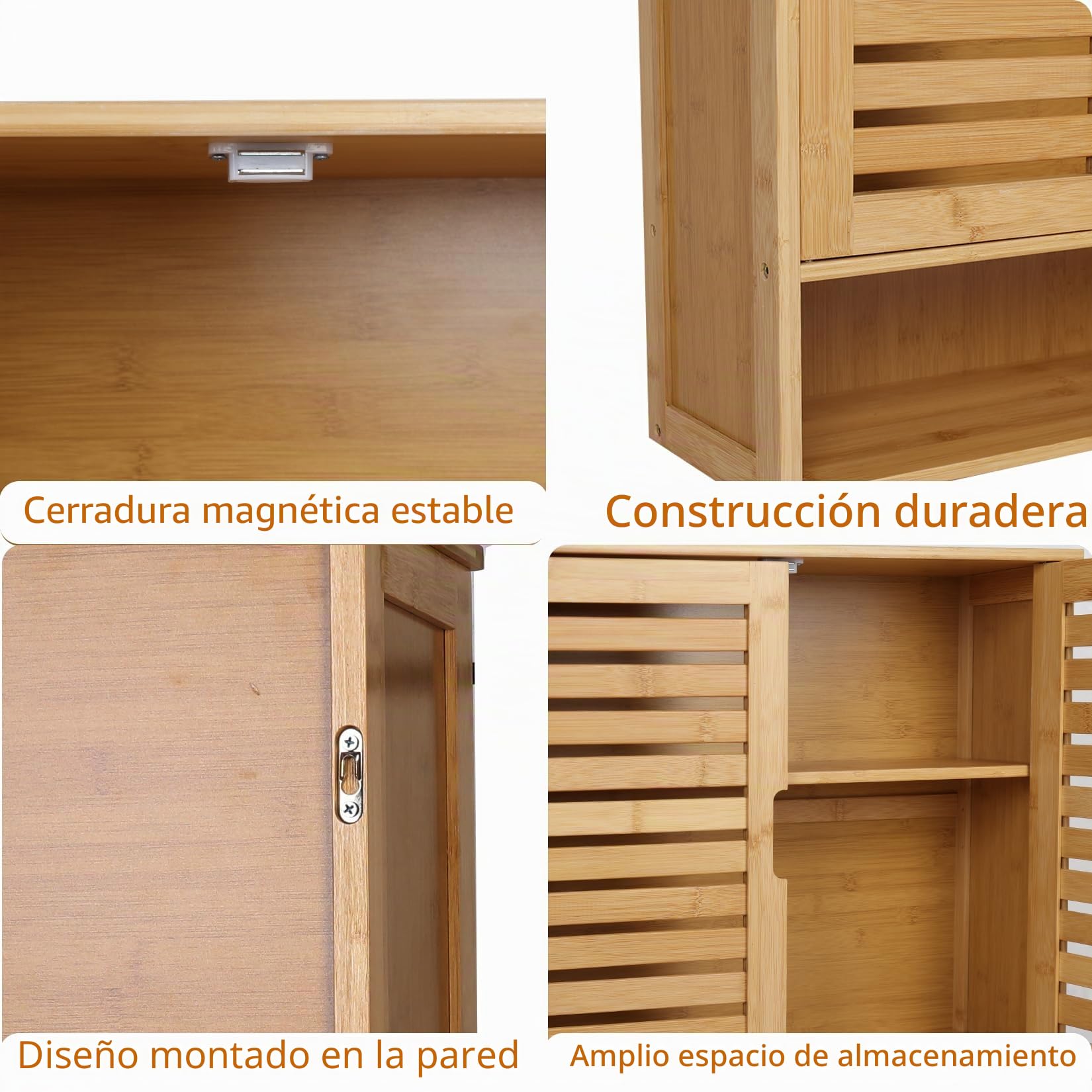 unho Armario de Baño de Bambú para Pared, Mueble Baño Colgar con Puerta con Cierre Magnético y Estante Ajustable, Organizador de Almacenamiento sobre Inodoro, 59x20.5x66.5cm, Madera Natural