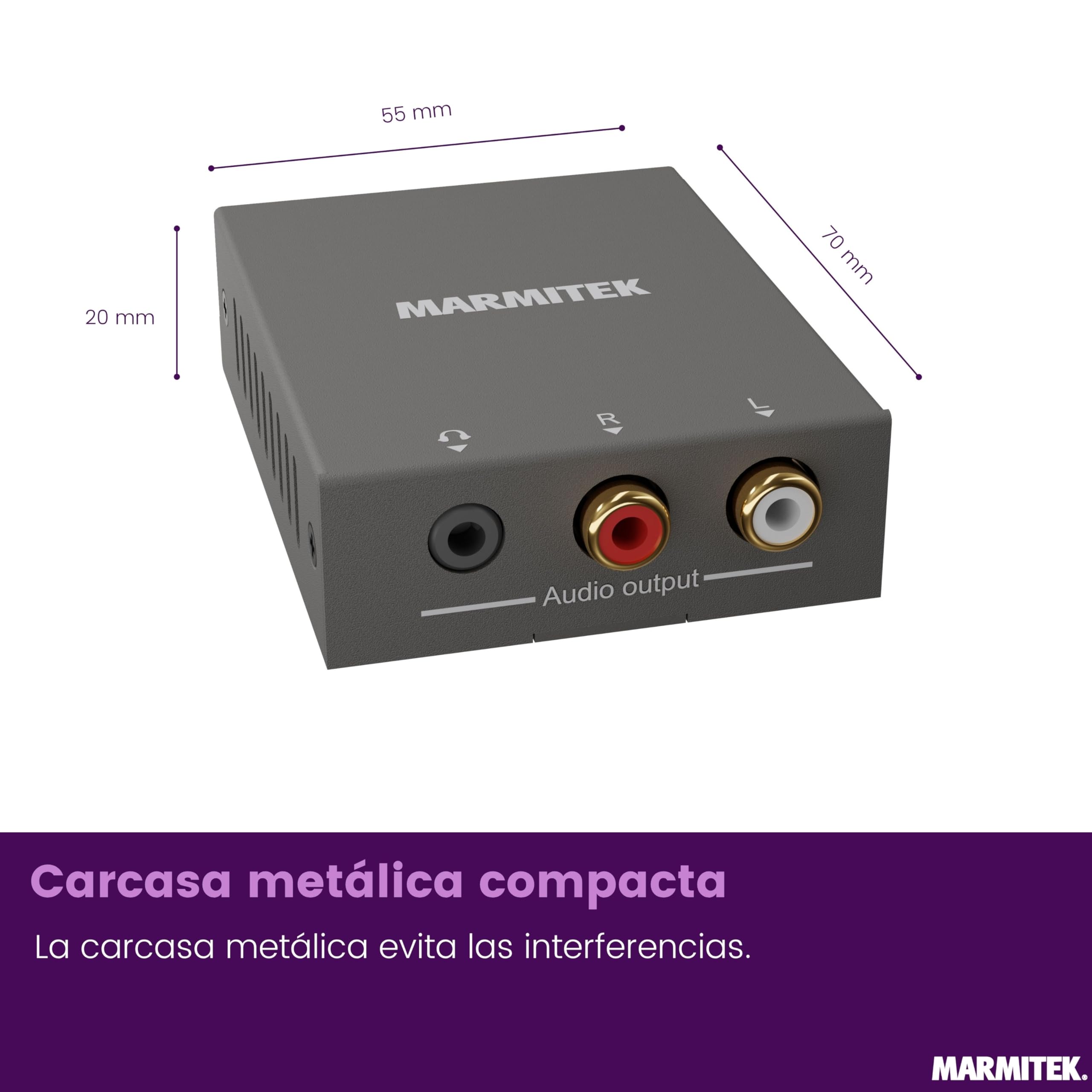 Marmitek Connect ARC13 - Extractor de audio HDMI ARC CEC para TV a RCA | Adaptador para amplificador, altavoces activos o auriculares, salida estéreo L/R, RCA, jack 3,5 mm y control de volumen CEC