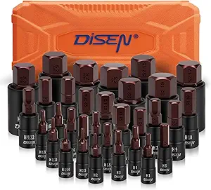 DISEN 32-Piece HEX Bit Socket Set, SAE & Metric Allen Wrench Socket Set with Enhanced Storage Case, Premium Heat Treated Chrome Vanadium Steel & S2 Alloy Steel