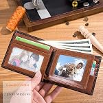 BULLCAPTAIN RFID Wallets for Men Slim Bifold Genuine Leather Front Pocket Wallet with 2 ID Windows QB-05, Brown, Small, Retro
