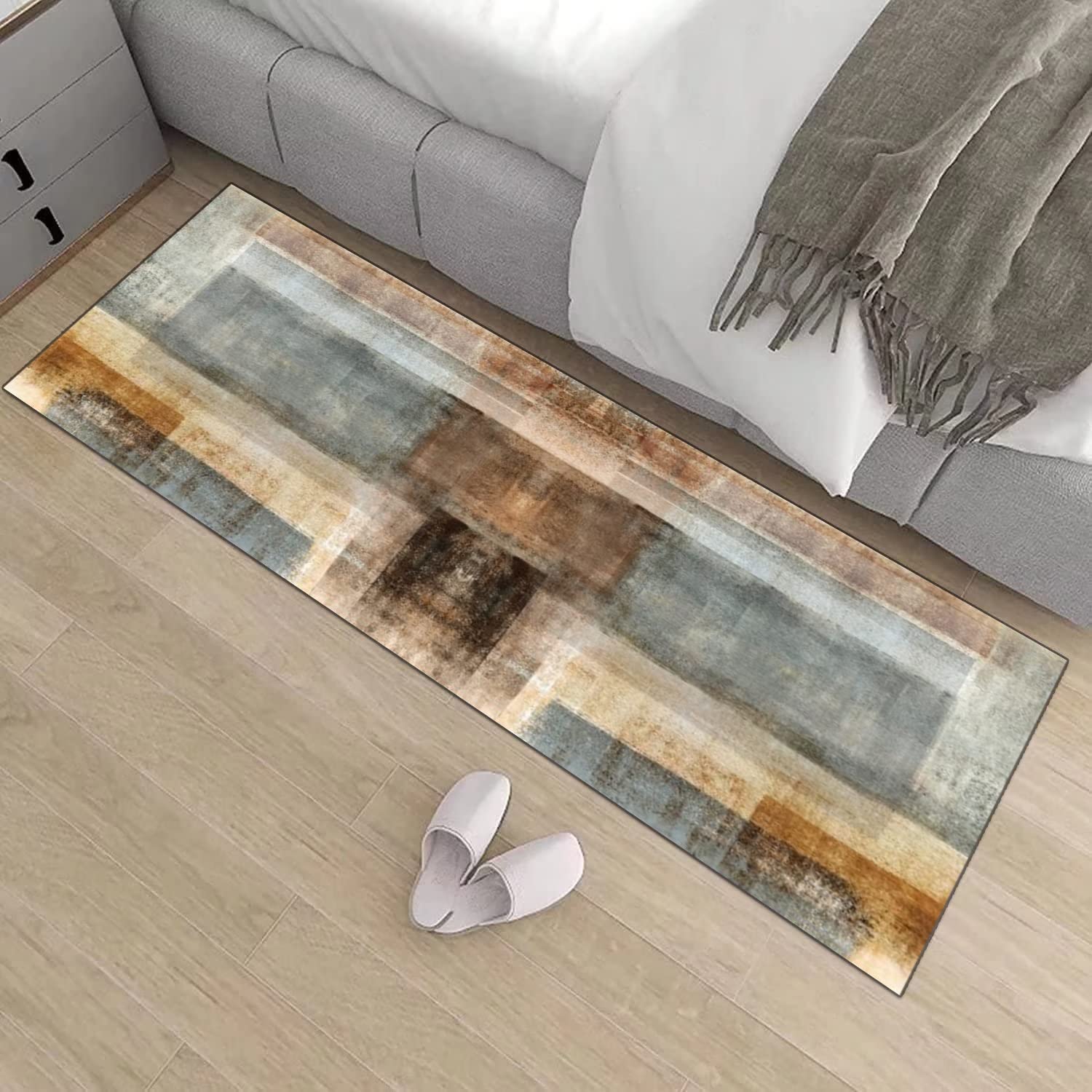 Teppich Läufer Flur Küche Braun Modern Design rutschfest Waschbar Küchenläufer Meterware Korridor Teppich Flurläufer, Lang Polyester Teppich für Schlafzimmer Esszimmer Anpassbar