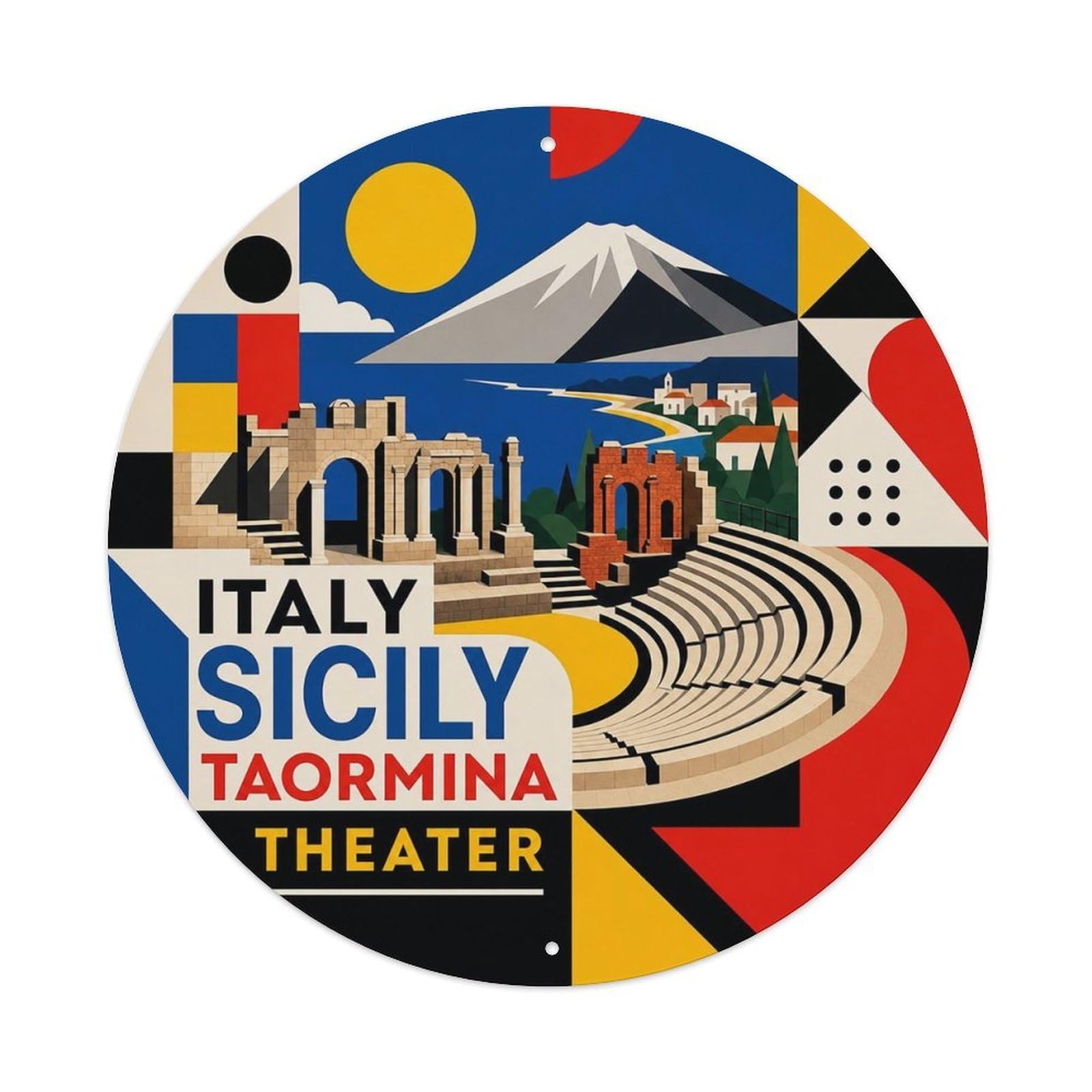 Italy Sicily Taormina Theater Geometric Travel Landmark Metal Tin Sign