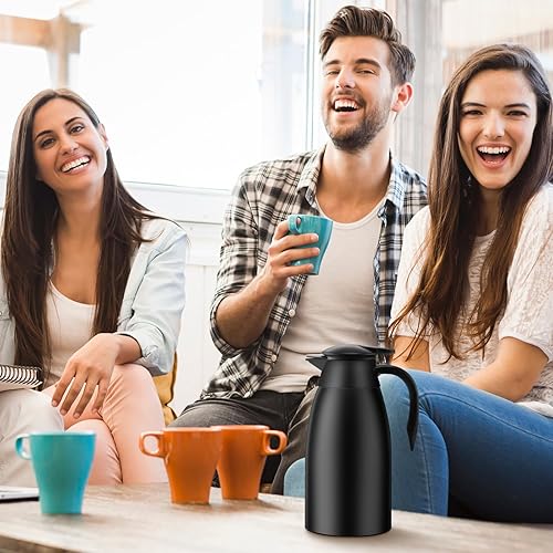 Miniatura 5 de 2 jarras térmicas de café de 51 onzas con aislamiento al vacío de acero inoxidable al vacío, jarra de café al vacío de doble pared para café,