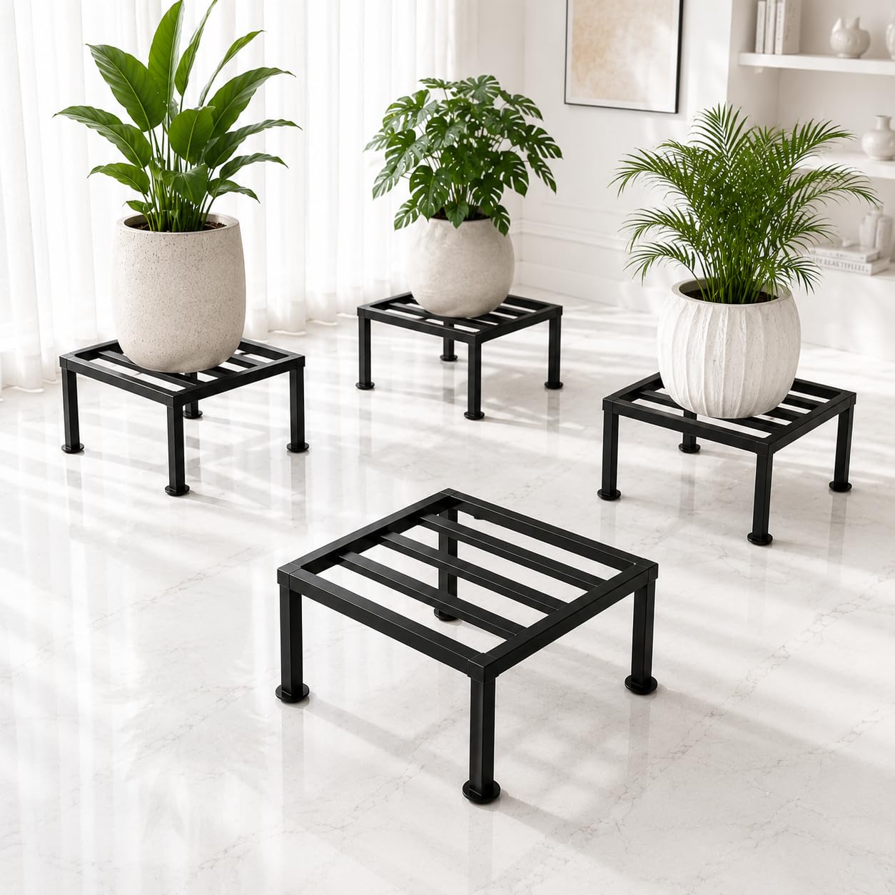 Best Plant Stands for Indoors, Outdoors (Pack of 4) | Black Rust Proof | Up to 200kg Capacity | Heavy Duty Mild Steel Stand | Stylish elevated Design for modern Living Rooms and Balcony | Premium Flower Pot Stand for All Shaped Heavy Gamla, Flower Pots |-image-34