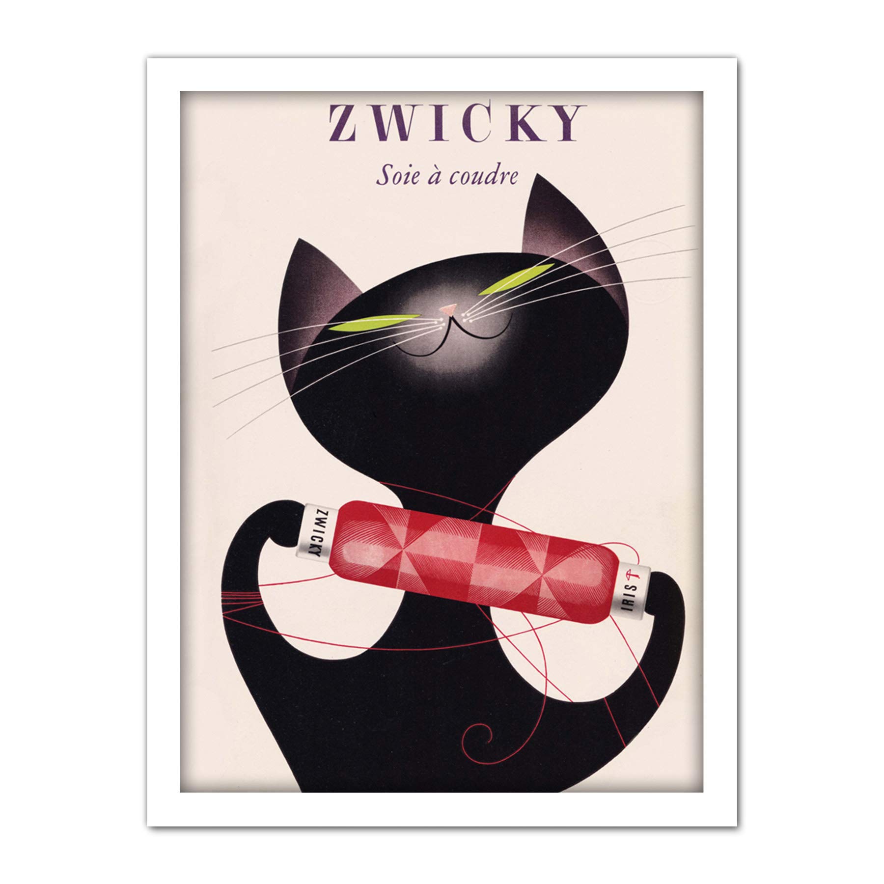 Wee Blue Coo Zwicky Cotton Switzerland Black Cat Artwork Framed Wall Art Print 18X24 Inch