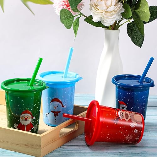 Miniatura 2 de Nuanchu 12 vasos con pajitas y tapas, vasos reutilizables de plástico de 10 onzas para regalo de fiesta de Navidad (festivo)
