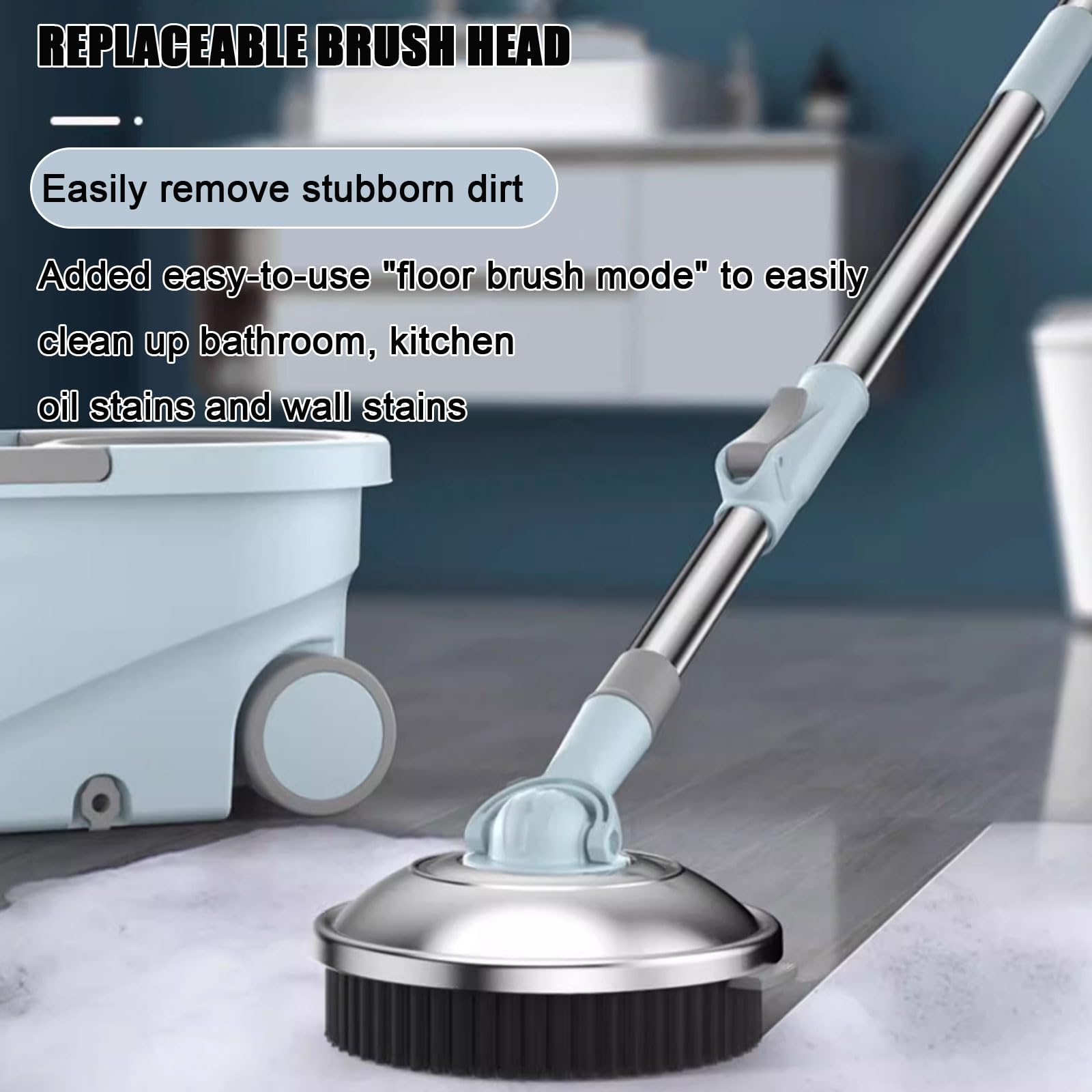 Ensemble serpillère rotative et seau avec essoreuse, poignée réglable, tête rotative en microfibre pour nettoyage du sol