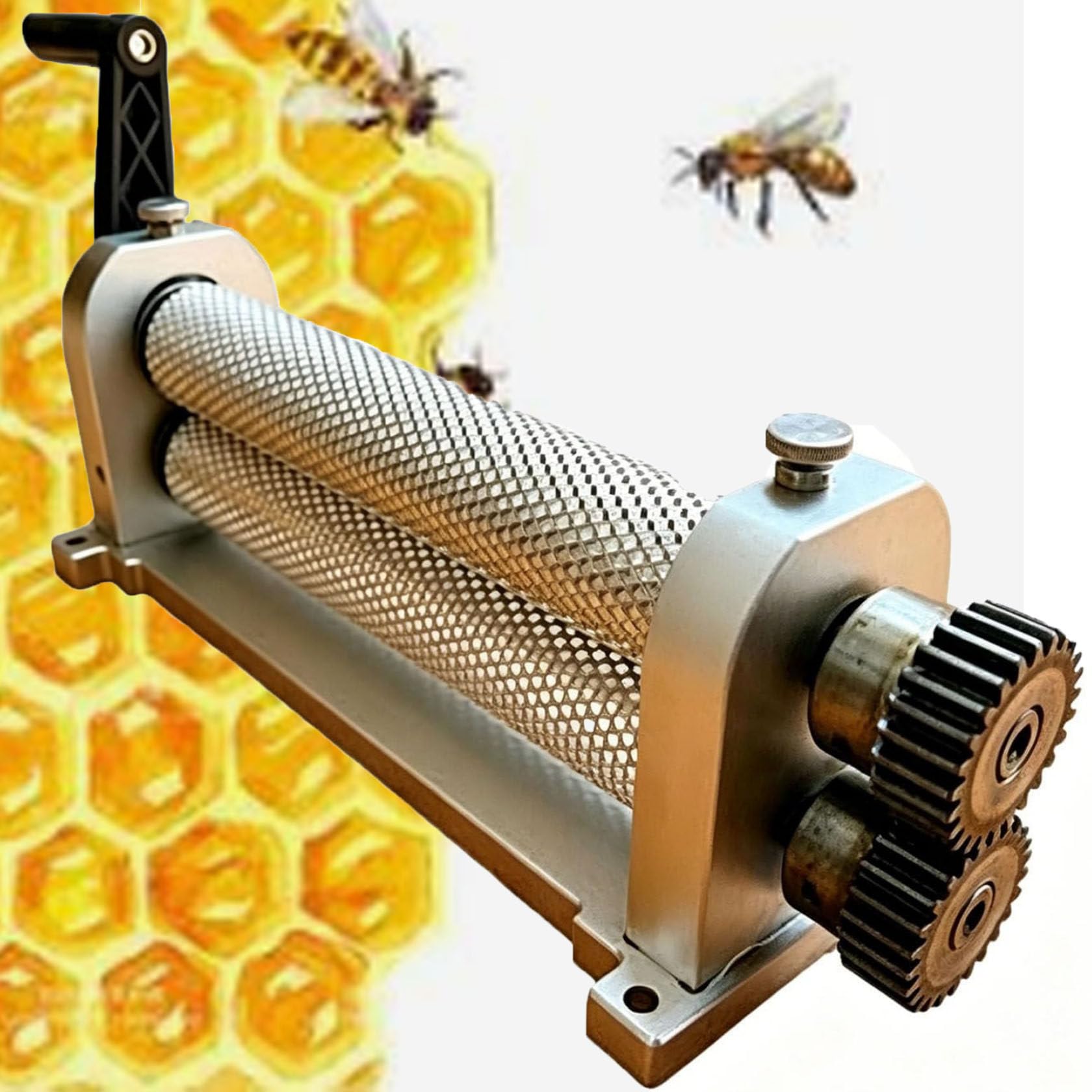 ZHIXUMM 280mm Bee Wax Sheet Roller Mills Machine, Beeswax Comb Foundation Roller Mill Manual Machine Cell Size Bee Wax Rollers Production Of Honeycombs Printing Stamper 5.4mm