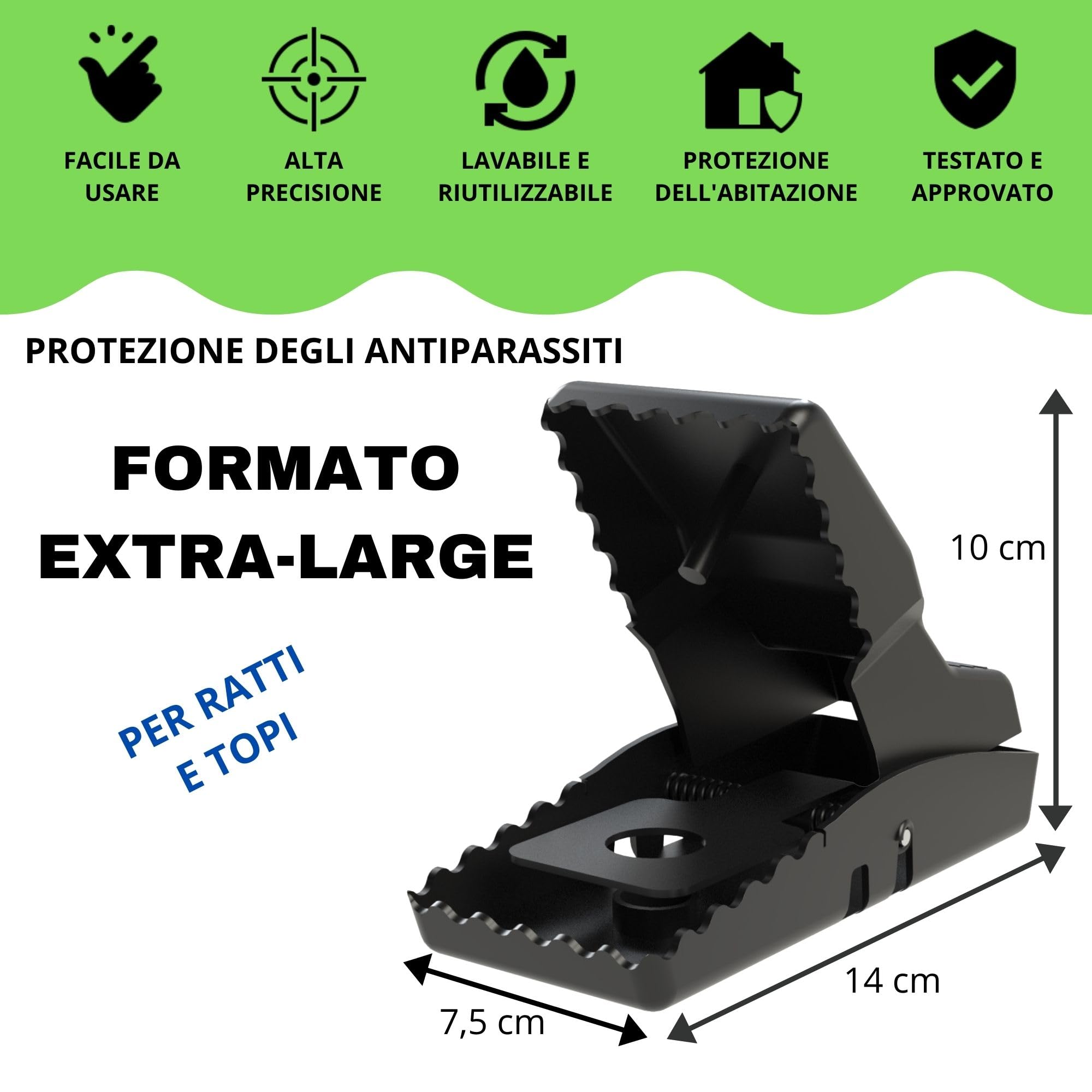 Trappola O Trappole Per Topi Grandi XXL. Anti Ratti, Potente E Riutilizzabile [Ebook + Guanti Offerti] Scaccia Roditori a l'Interno e a l'Esterno Dentro la Casa. Comportati come un Professionale