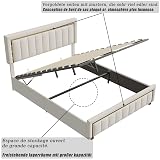 Storage Bed 160 x 200 cm with Quilted Headboard, Double Beds with Hydraulic and Slatted Base, White Velvet Frame with Gold Edges, for Teens and Adults, Beige - 4
