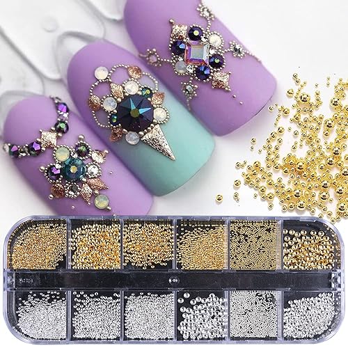 Miniatura 1 de Abalorios de metal para uñas 3D cuentas de microcaviar tachuelas de uñas para mujer remache decoración de uñas cristal pixie para uñas kit de