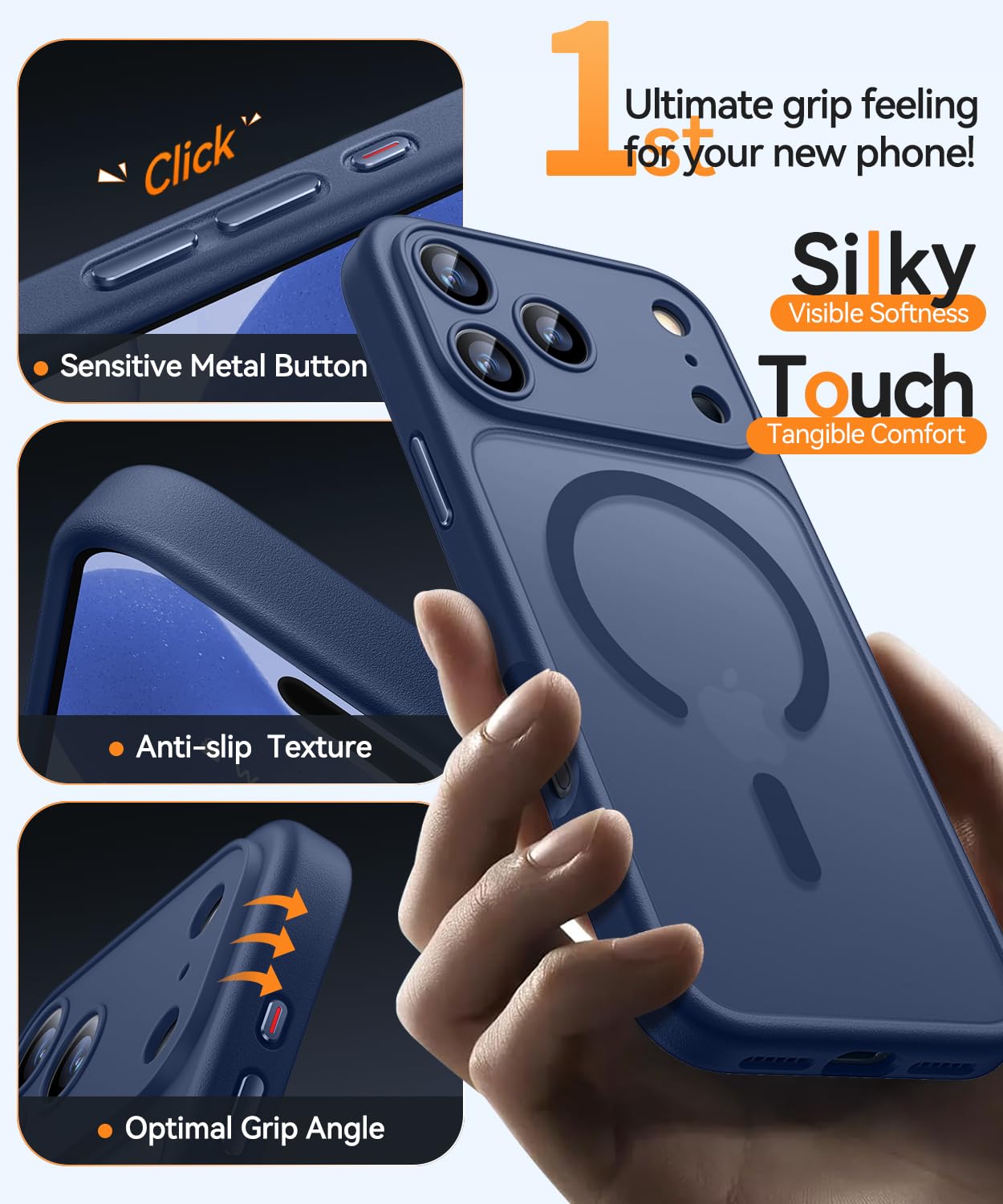 CANSHN Cover Magnetica per iPhone 17 Pro Max(6,9 Pollici), Compatibile con MagSafe, [Protezione Completa Della Fotocamera], Custodia Traslucida Opaca Protettiva Sottile Antiurto,Blu Profondo