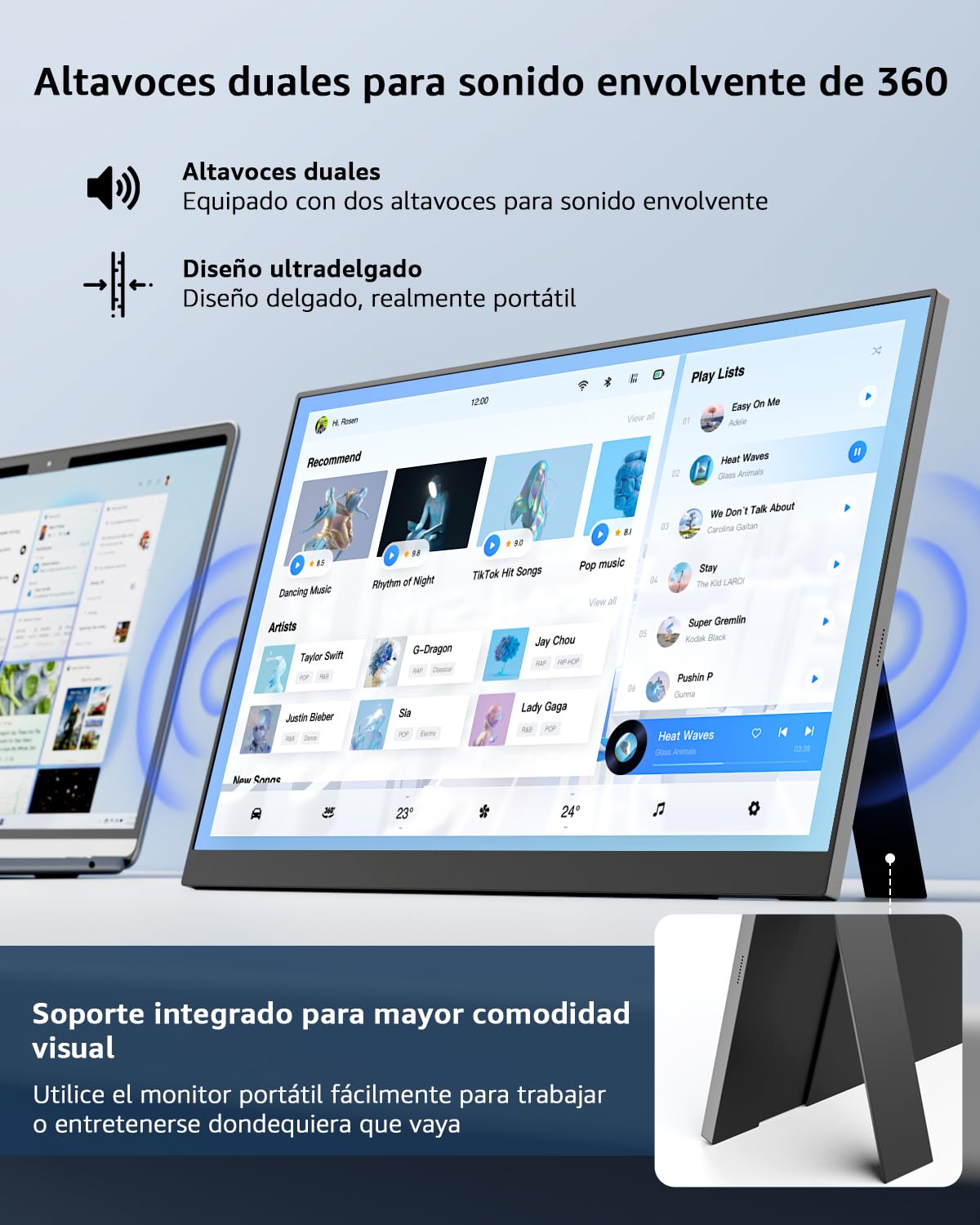 Yodoit Monitor Portátil 15,6" IPS FHD 1920×1080P USB-C HDMI Altavoces Integrados para PC/Mac/PS5