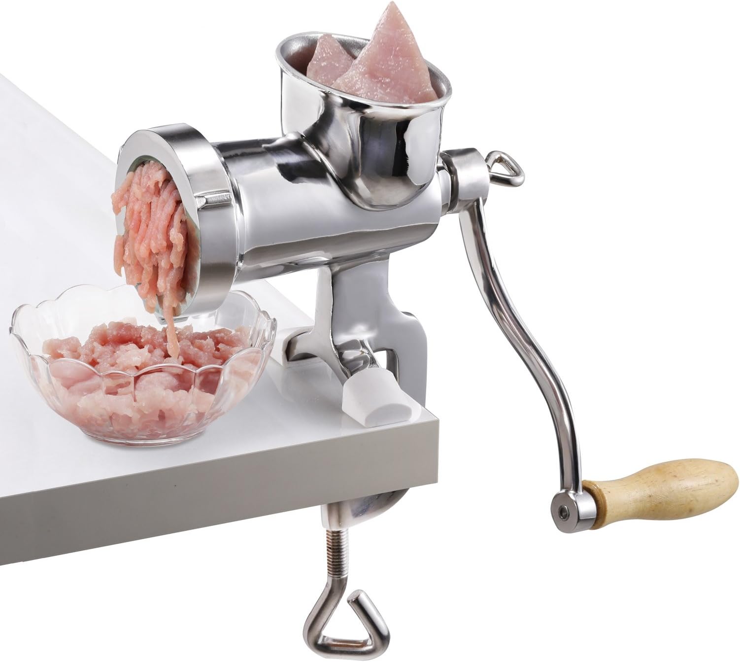 100% High Quality 304 Stainless Steel Manual Meat Grinder Mincer Table Hand Crank Tool for Kitchen,Non-Toxic Food-Grade Stainless Steel