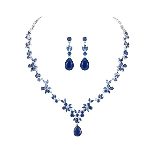 Hadskiss Jewelry Set for Women, Necklace Dangle Earrings Bracelet Set with White AAA Cubic Zirconia, Allergy Free Wedding Party Jewelry for Bridal Bridesmaid