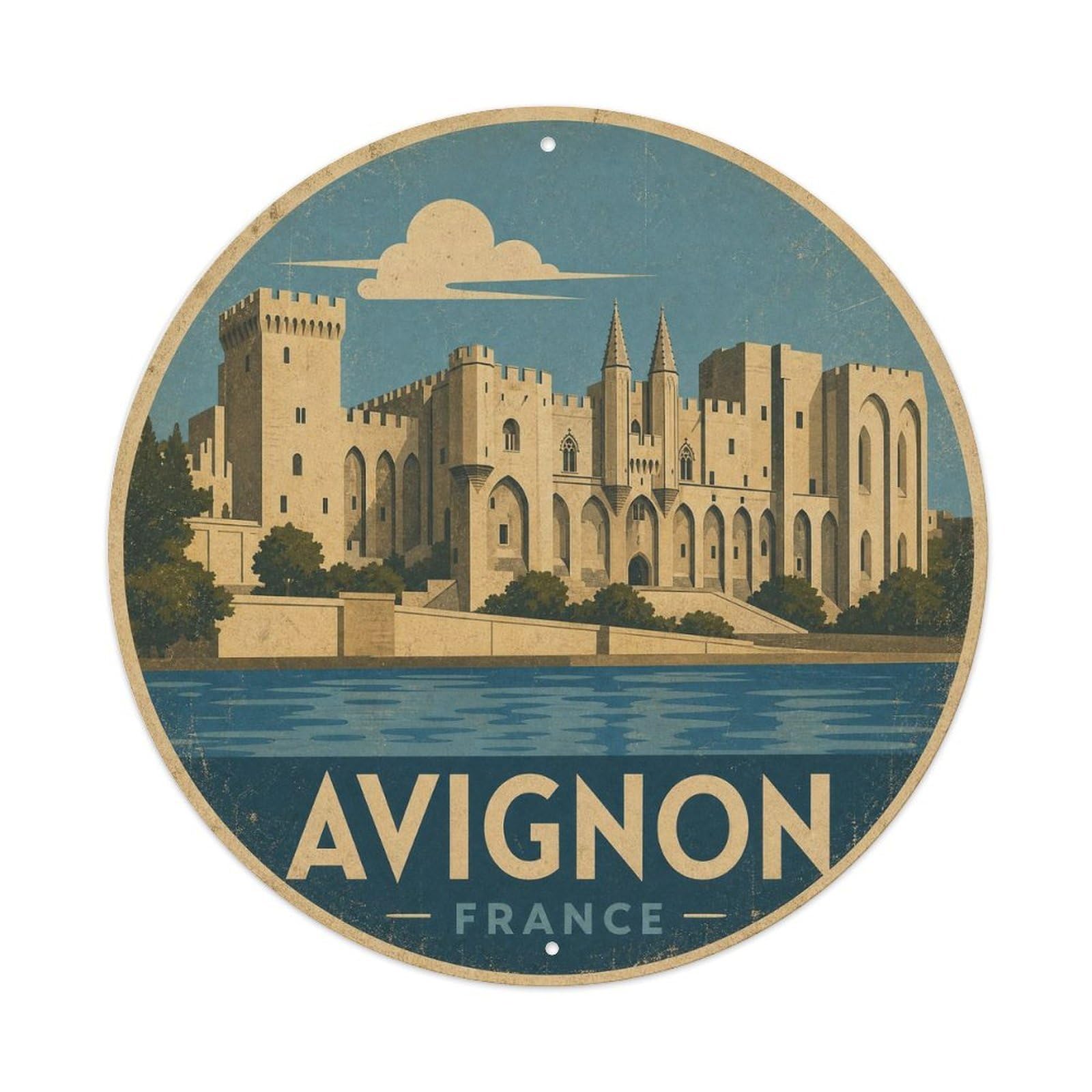 Vintage Travel France Avignon Vintage Metal Tin Sign Plaque Wall Decor for Cafe, Club Bar, Office, Garden Metal Poster 8x8Inch