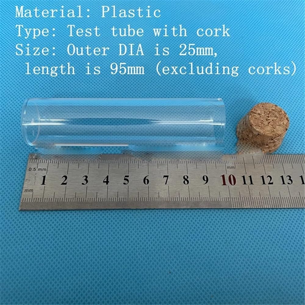 Tubo de plástico transparente de fondo plano de 25 x 95 mm, 100 unidades por paquete, for embalaje de tubos de ensayo con corcho.