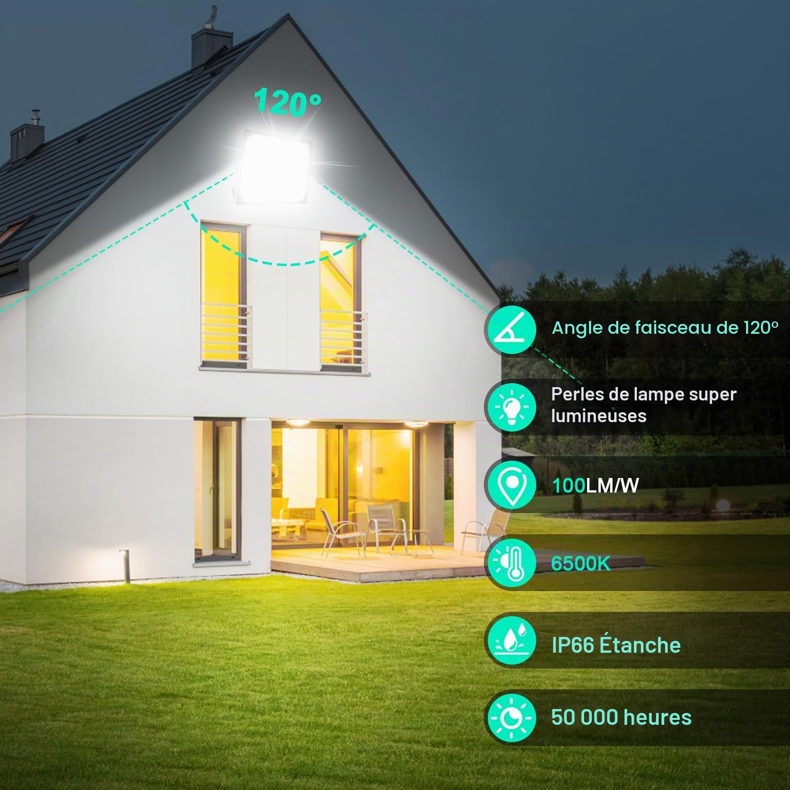 Projecteur Exterieur LED 400W, Super Lumineux Spot IP66 Imperméable 6500K LED Eclairage de Sécurité, Éclairage mural d'extérieur pour Jardin, Patio, Garage