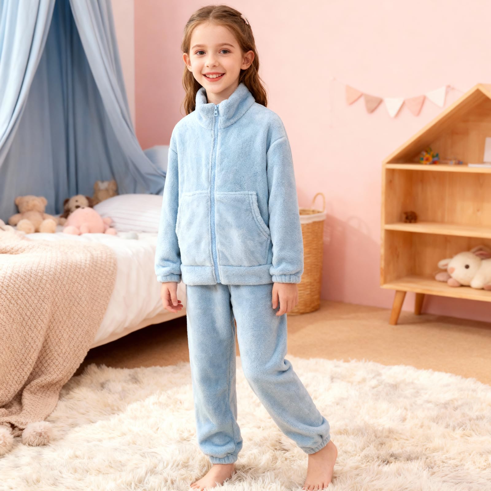 Valcatch Felpa e Pantaloni in Flanella per Ragazze e Ragazzi Set di 2 Pezzi Tuta Bambini Autunno Inverno Pantaloni Jogger Set Tuta Morbida e Calda in Pile