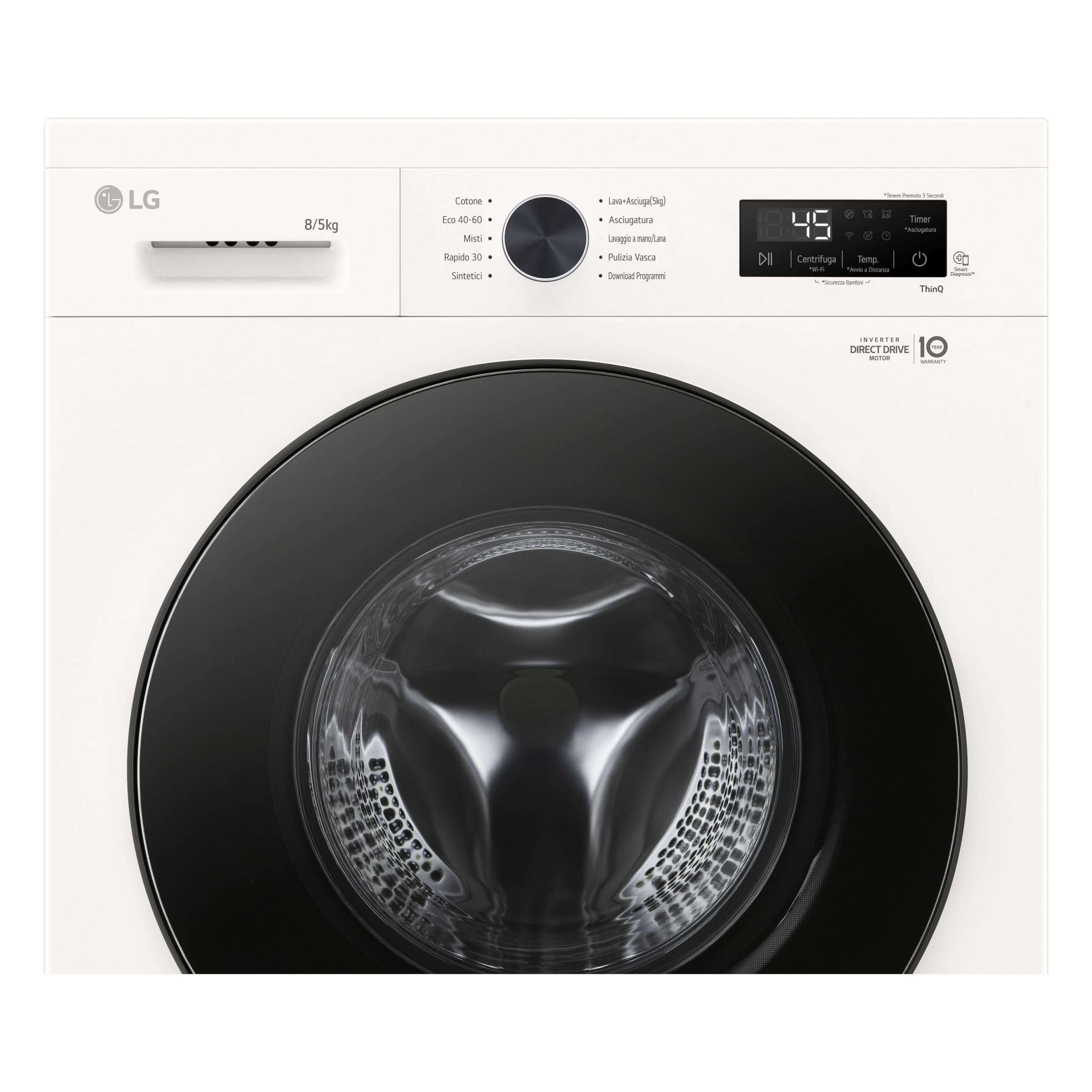 LG W4NX1085NWB Lavasciuga 8/5kg Serie X1, Lavatrice e Asciugatrice Insieme Classe A/E, 1400 Giri, Wi-Fi, Top Rimovibile, Vapore Allergy Care, Tecnologia 6 Motion Direct Drive, Bianca