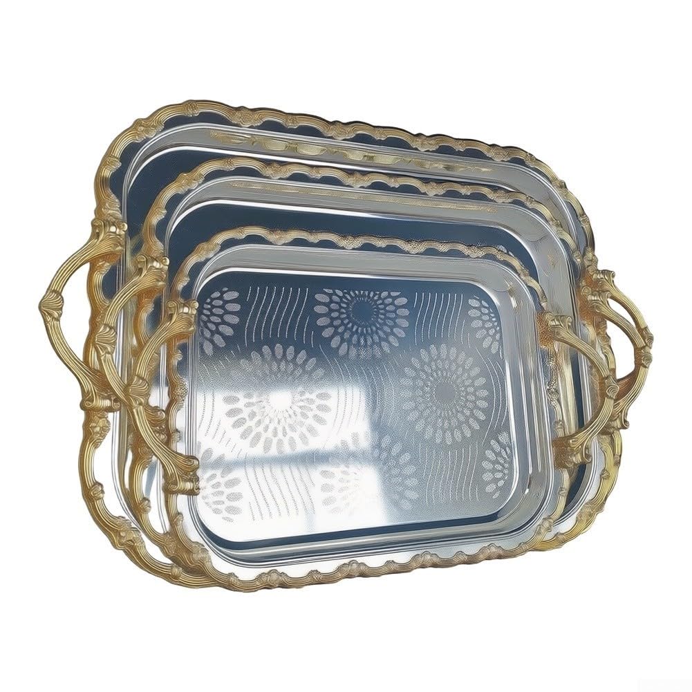 Set Plateaux Métal 3 Tailles Dorure Or et Argentée