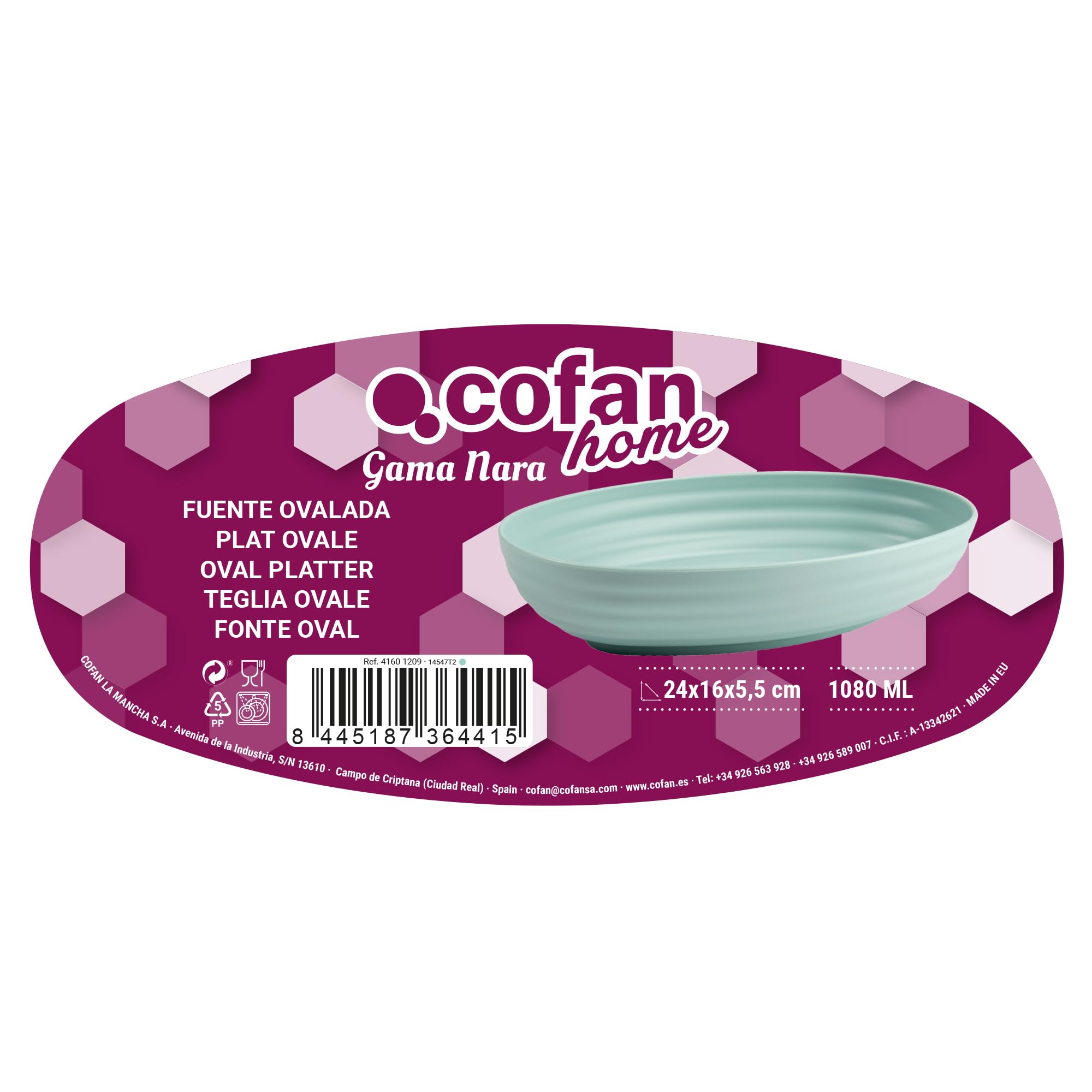 Cofan Pirofila ovale stile giapponese | Verde acqua | Dimensioni: 24 x 16 x 5,5 cm