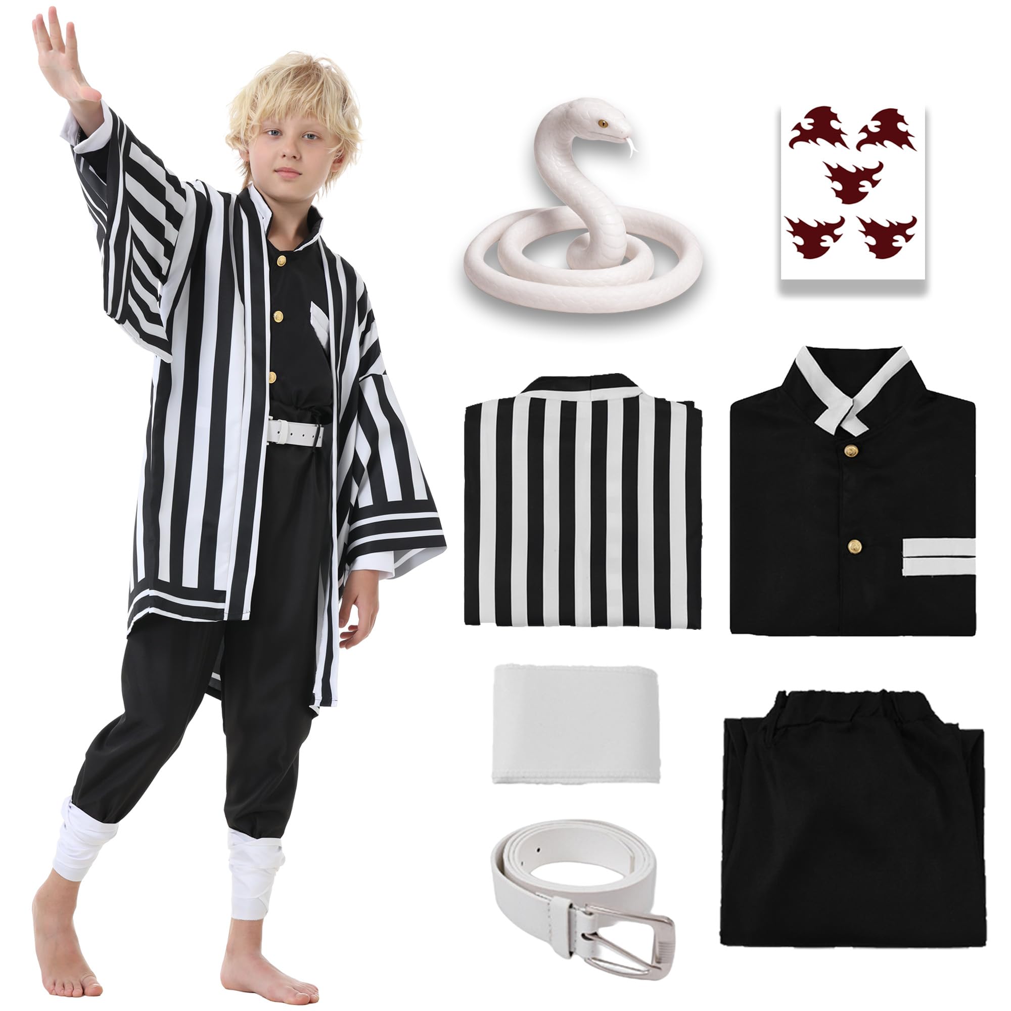 AEJOVIAN Iguro Costume Adult Kimono Halloween Outfit Uniform Costume Full Set with Toy Snake (Tag 150)