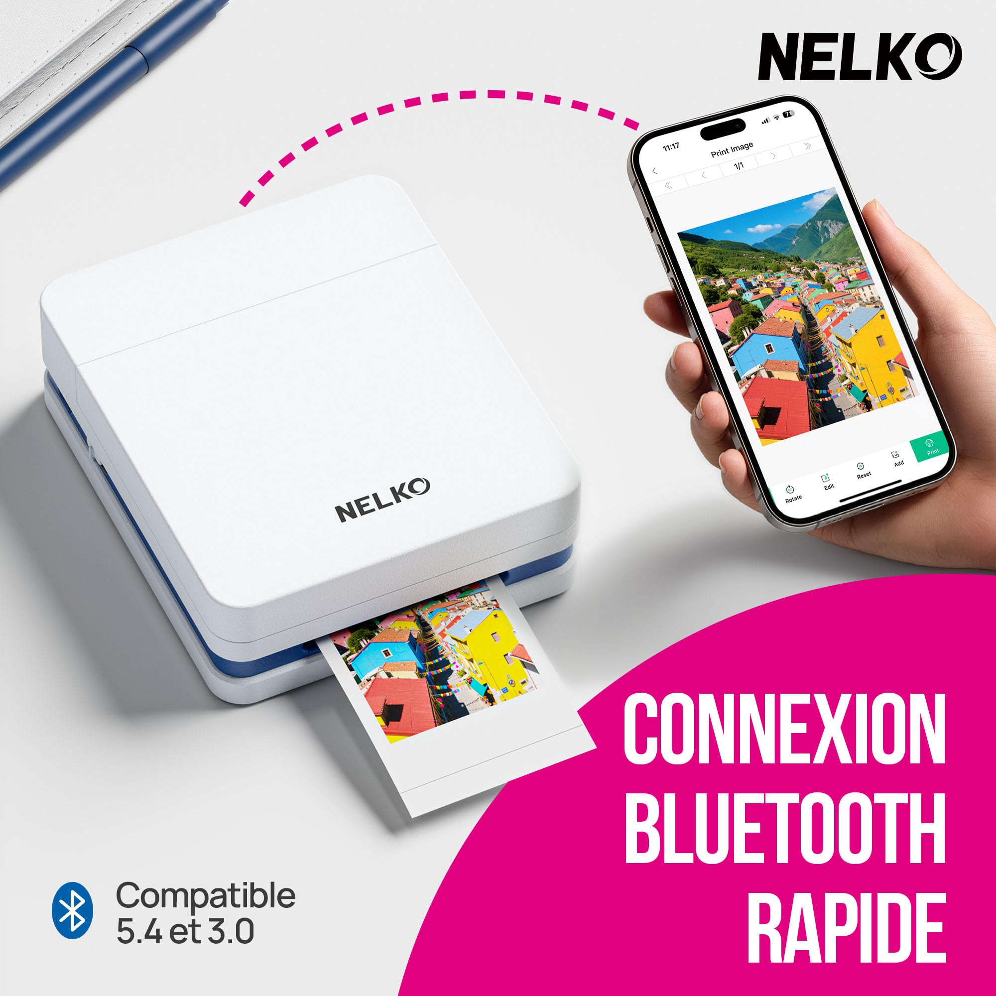 Nelko PP01 Mini Imprimante Photo Portable, 20 Feuilles, Blanc