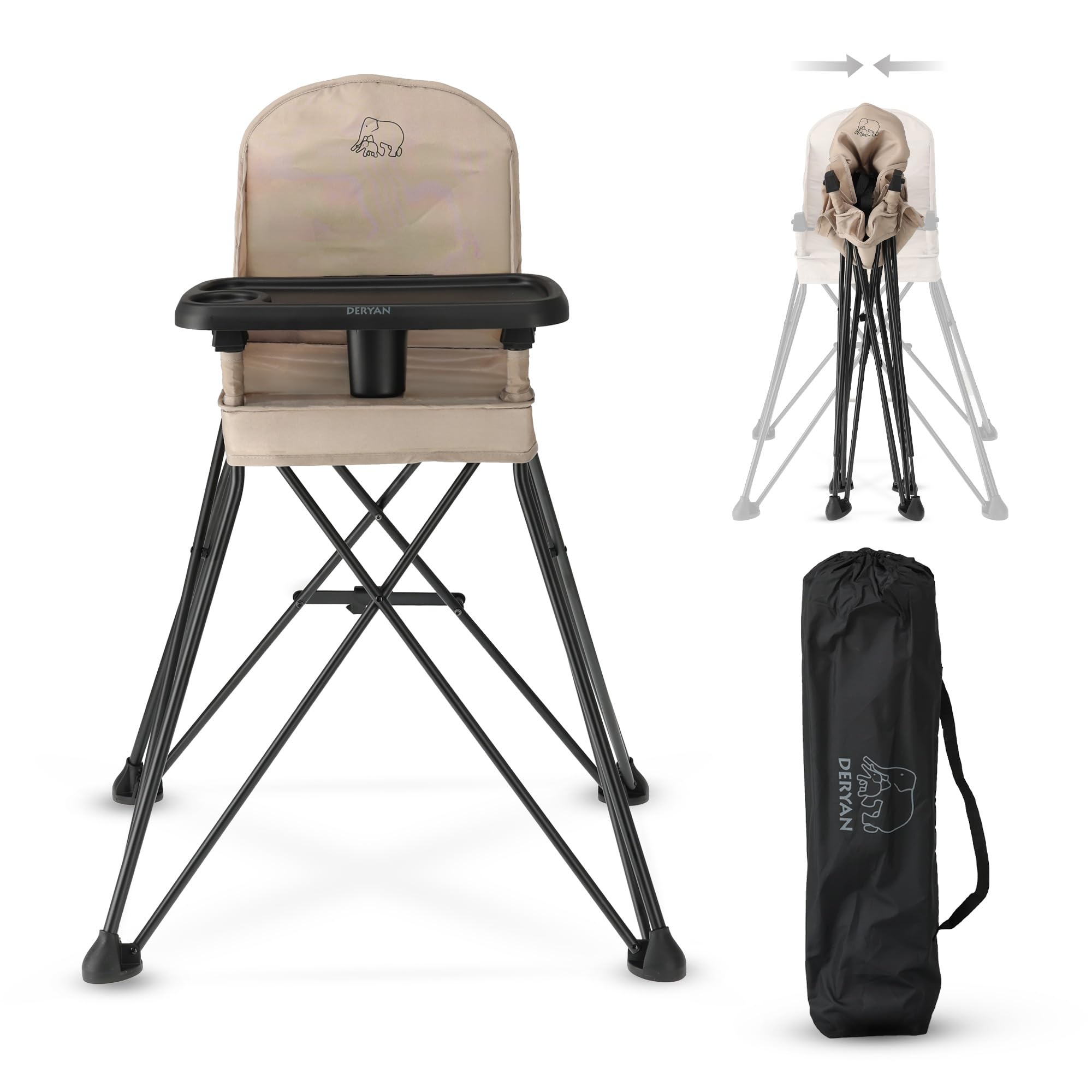 Deryan Pop 'N Sit High Chair - Foldable High Chair with Built-in Saddle Seat - Lightweight and Stable - with Tray - 6 Months and up - Nougat