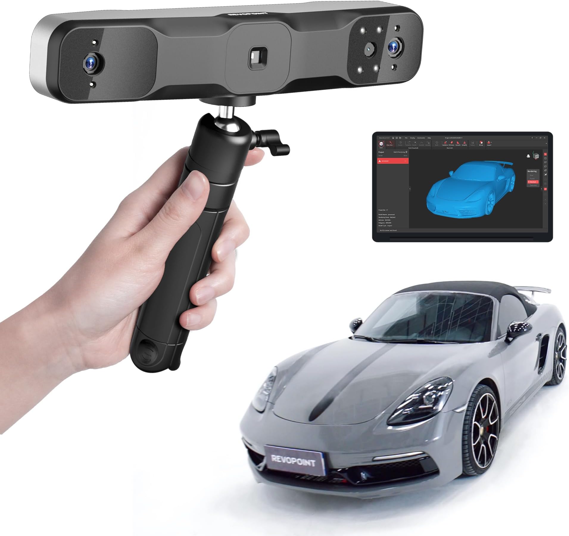 Revopoint Range 2 3D Scanner for 3D Printing Handheld, 3D Printer Scanner 0.1 mm Precision, 3D Modeling Built-in RGB Color Camera, Supports Body Face Big Objects Scan, Support Win/Android/iOS/macOS