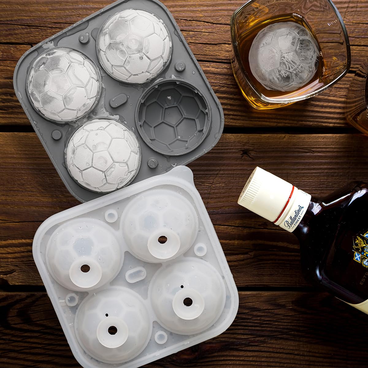★アイスキューブ 製氷皿　ボール型氷球モールド　食器洗い機対応　黒のサッカー 丸型アイスキューブ 丸い氷 ボールメーカー アイスモールド ボール型 4