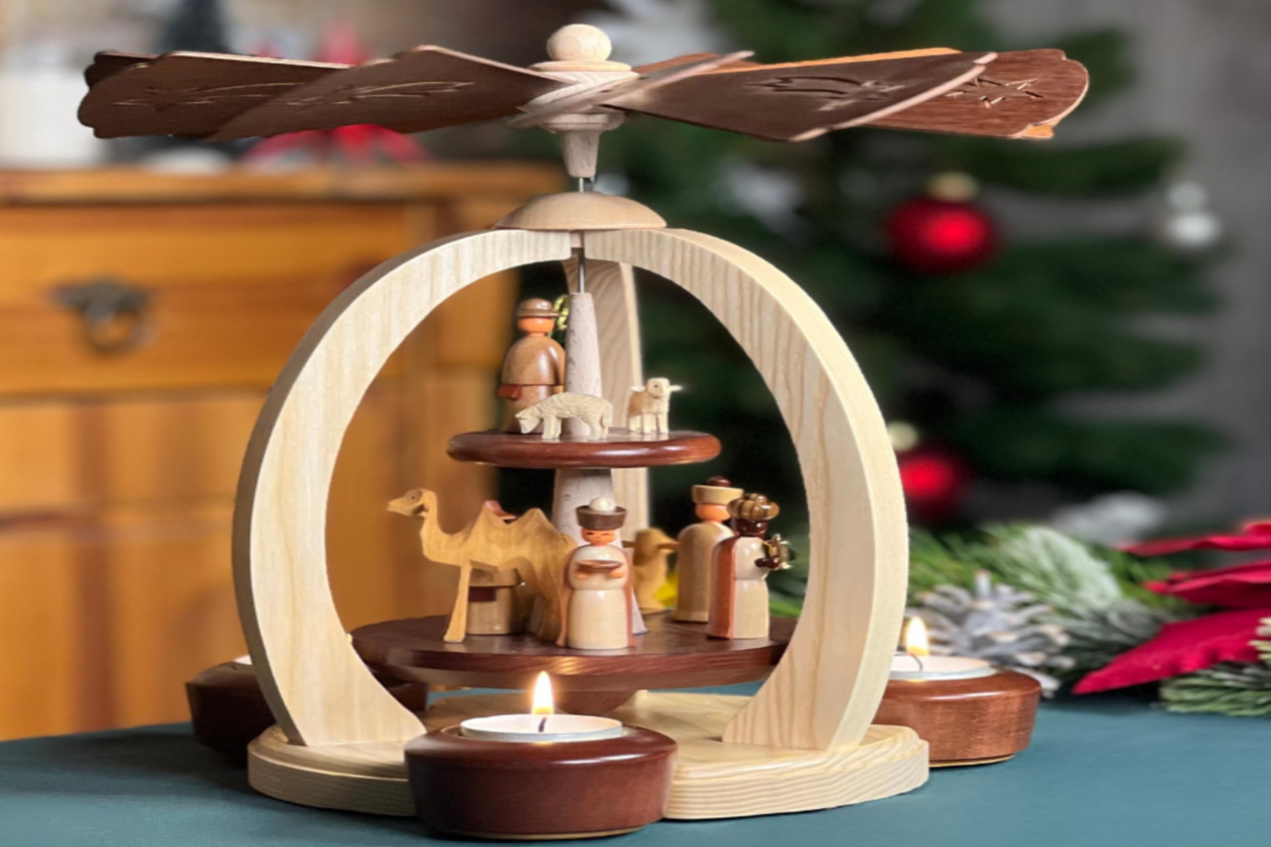 2-stöckige Weihnachtspyramide Christi Geburt Exklusiv - 28 cm - 100% Erzgebirge Pyramide