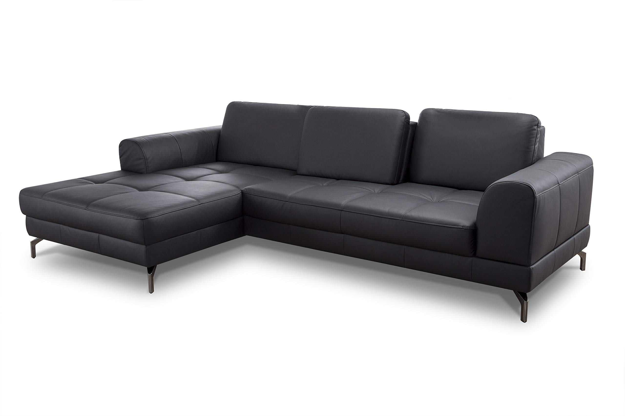 CAVADORE Ledergarnitur Benda / Großes Ecksofa mit XL-Longchair links & Federkern / Inkl. Sitztiefenverstellung / 284 x 87 x 175 / Echtleder: schwarz