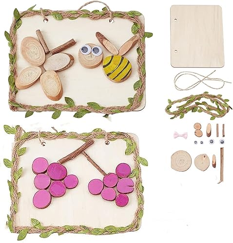 Kits de manualidades de madera para niños, 2 piezas de artesanía de madera natural, regalo inacabado para hija, hijo, regalo de Navidad, cumpleaños,
