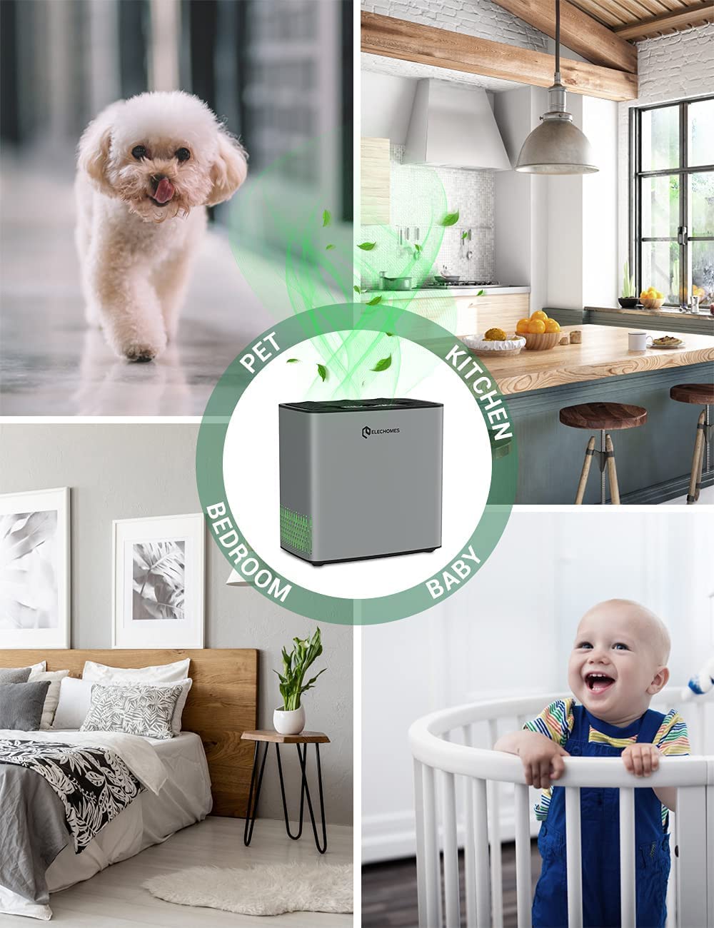 HEPA Air Purifier for Home, Elechomes P1801 Air Cleaner with Auto Mode, Air Quality Sensor, Removes 99.97% Dust Smoke Pet Dander, 22dB Ultra-Quiet, Grey