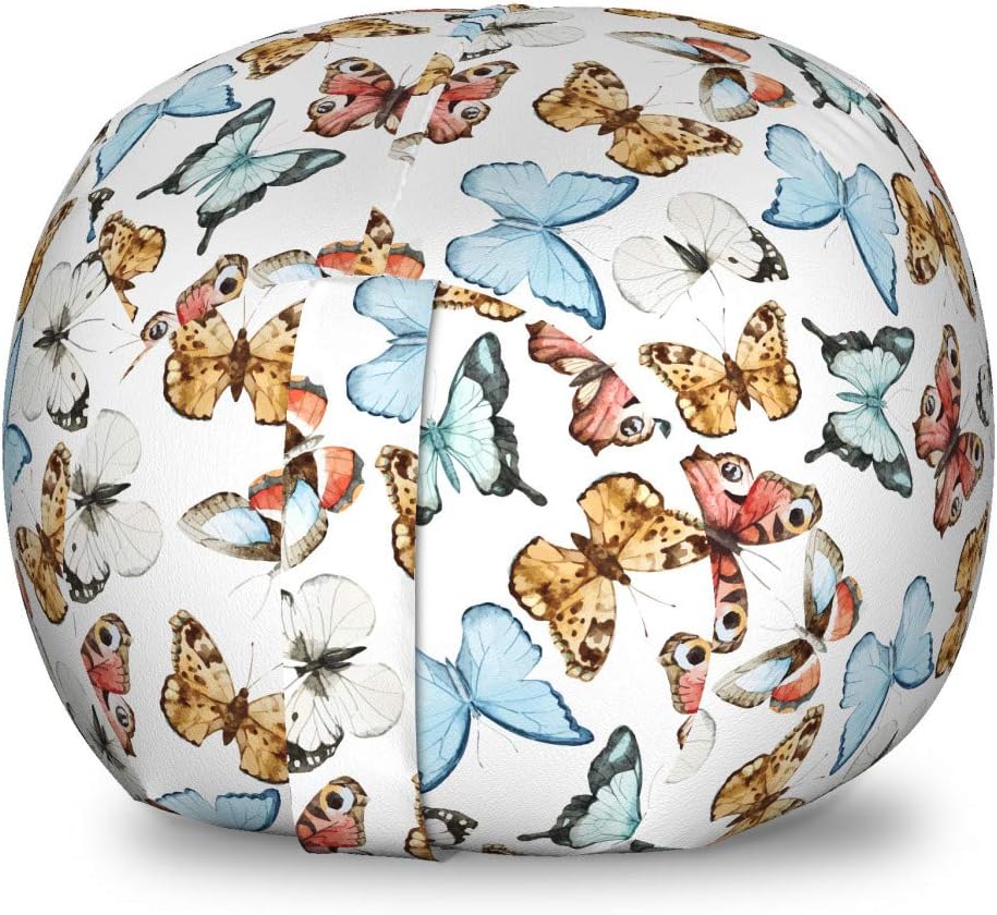 Ambesonne Butterfly Storage Toy Bag Chair, Various Colorful Butterflies Watercolor Style Wild Nature Bohemian Design Print, Stuffed Animal Organizer Washable Bag, Large Size, Multicolor
