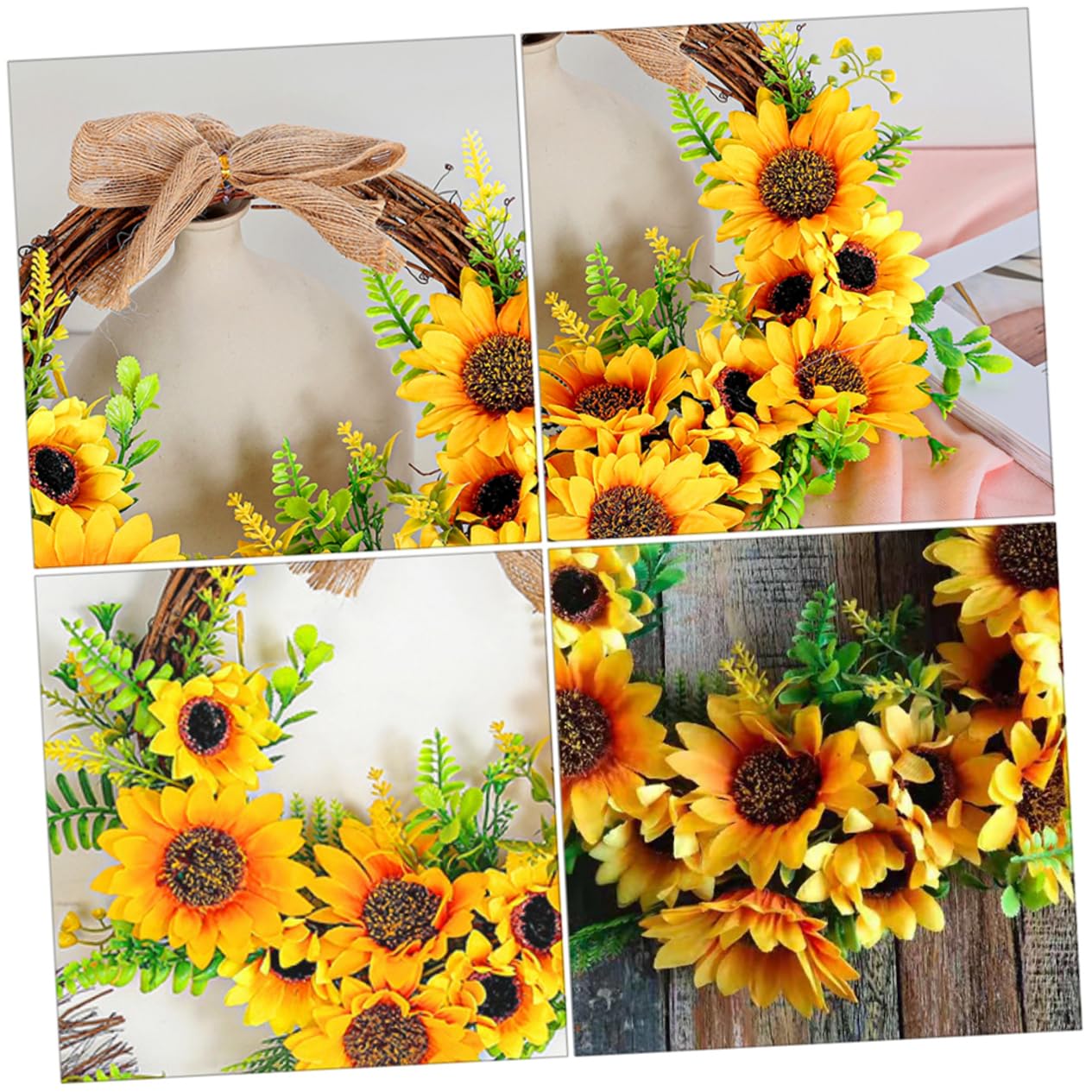 ABOOFAN 3 Pièces Garniture de Porte Tournesol Couronne Murale décorations de Printemps Guirlande Couronne Artificielle Couronne de Fleurs Abeille Fleur Artificielle en Bois